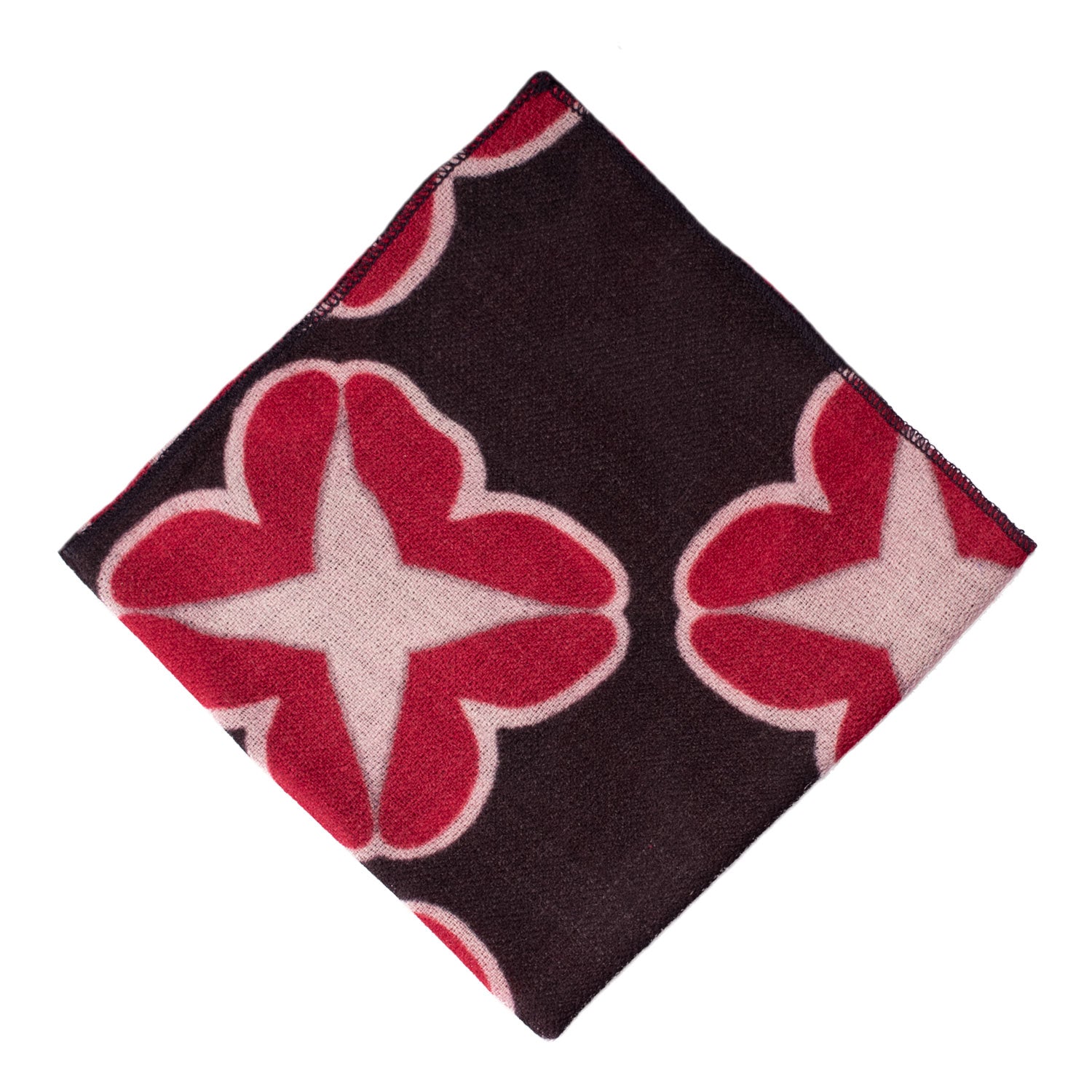 Fazzoletto da Taschino Vintage di Cashmere Grigio Scuro a Fiori Rossi Rosa POCV124 Made in Italy Graffeo Cravatte Rombo