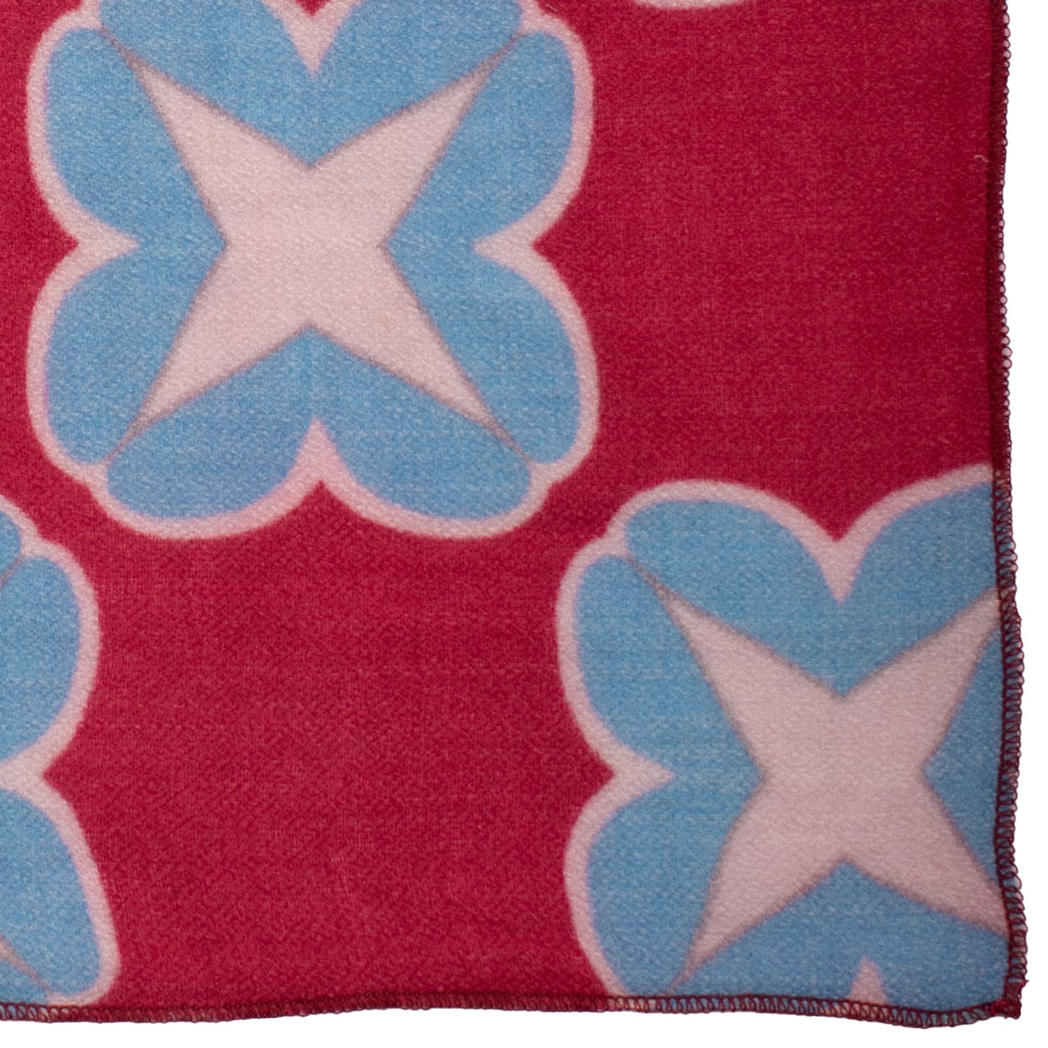 Fazzoletto da Taschino Vintage di Cashmere Magenta a Fiori Celesti Rosa POCV162 Made in Italy Graffeo Cravatte Dettaglio