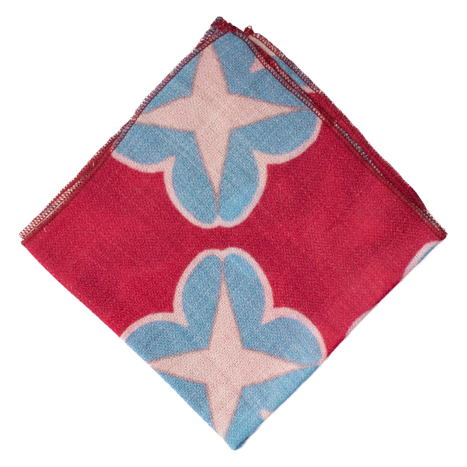 Fazzoletto da Taschino Vintage di Cashmere Magenta a Fiori Celesti Rosa POCV162 Made in Italy Graffeo Cravatte Rombo