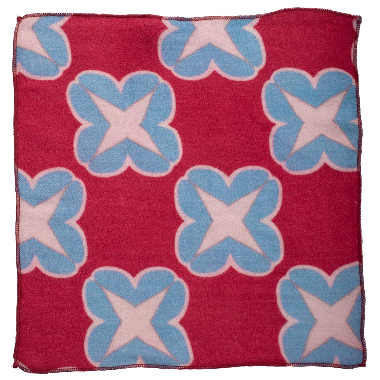 Fazzoletto da Taschino Vintage di Cashmere Magenta a Fiori Celesti Rosa POCV162 Made in Italy Graffeo Cravatte