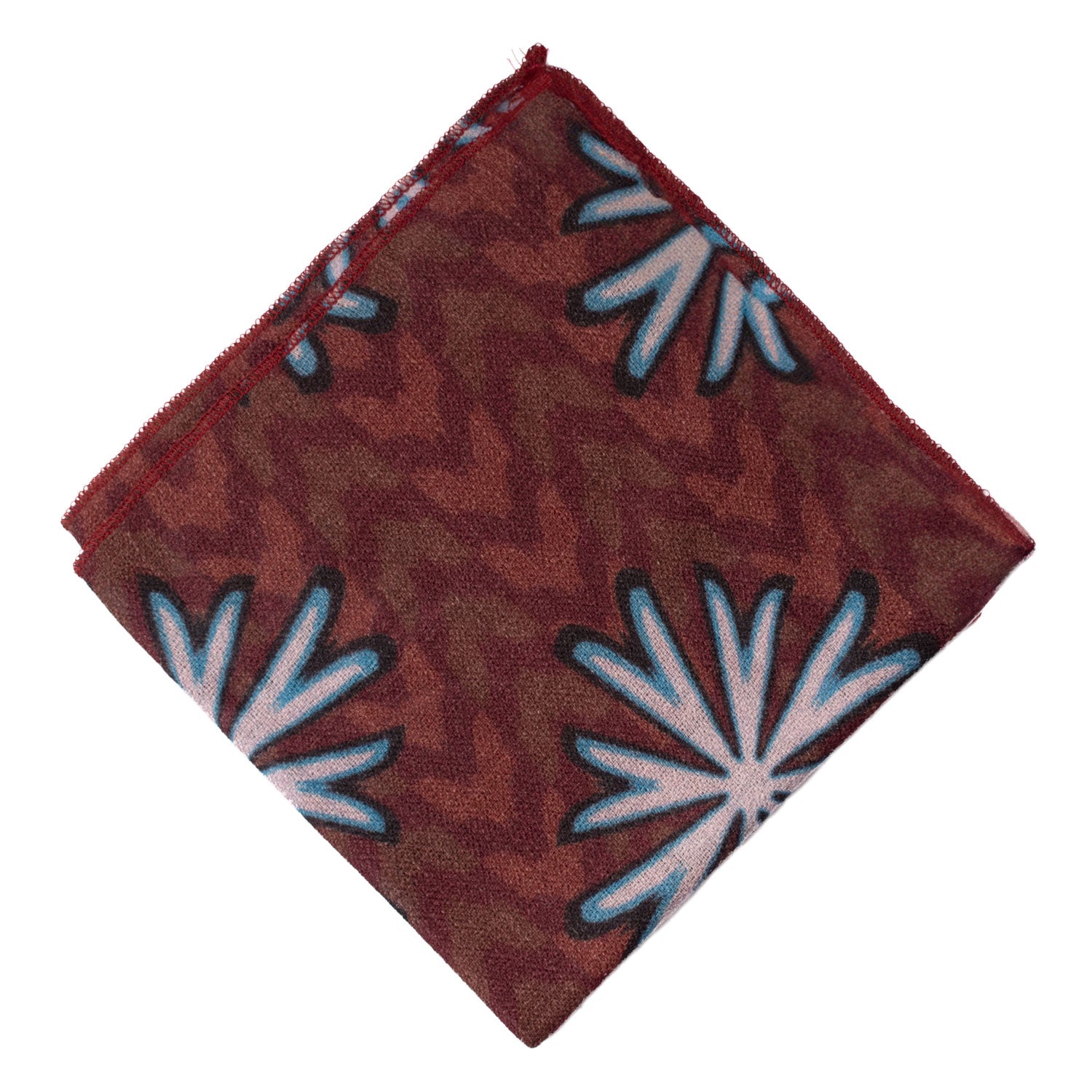 Fazzoletto da Taschino Vintage di Cashmere Marrone Fantasia Bianca Nera Azzurra POCV157 Made in Italy Graffeo Cravatte Rombo