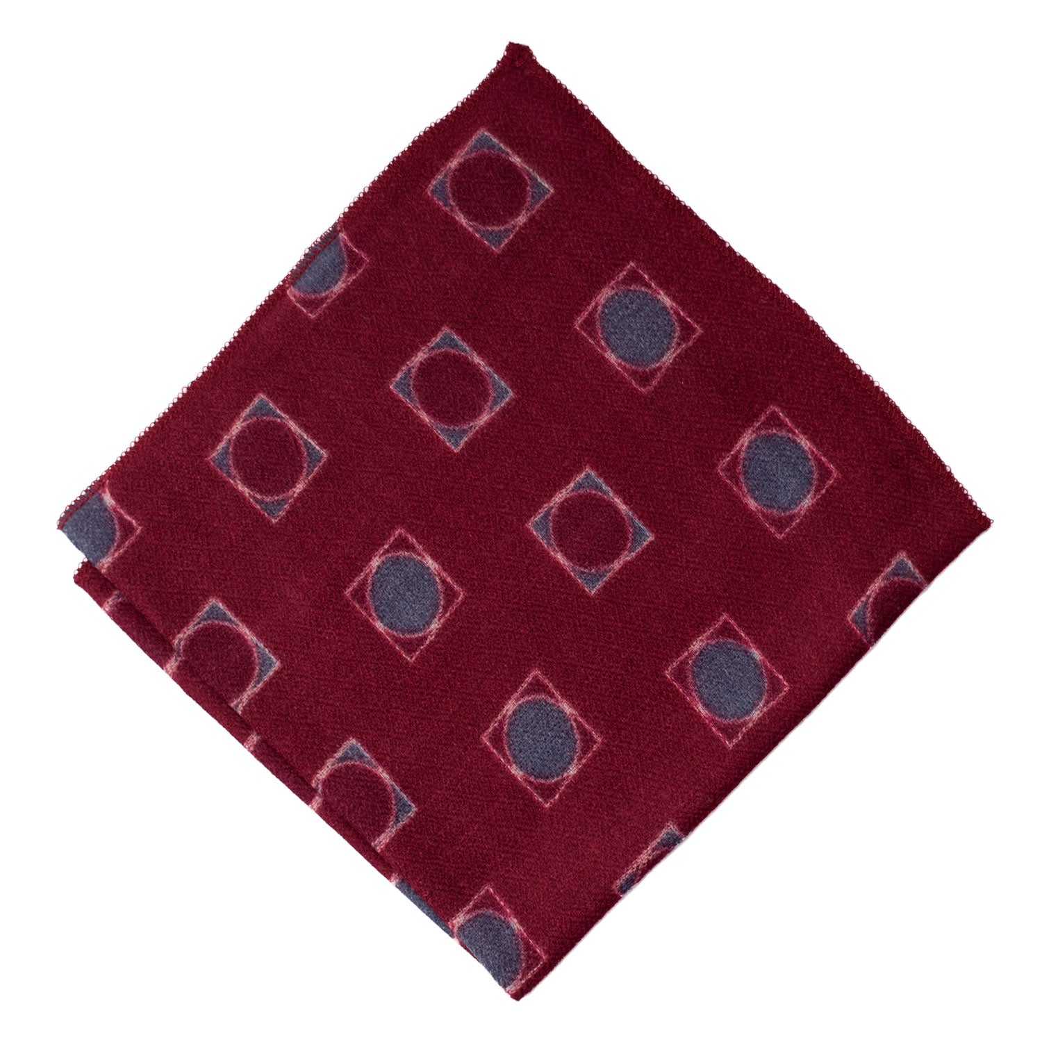 Fazzoletto da Taschino Vintage di Cashmere Rosso Bordeaux Fantasia Grigia Rosa POCV158 Made in Italy Graffeo Cravatte Rombo