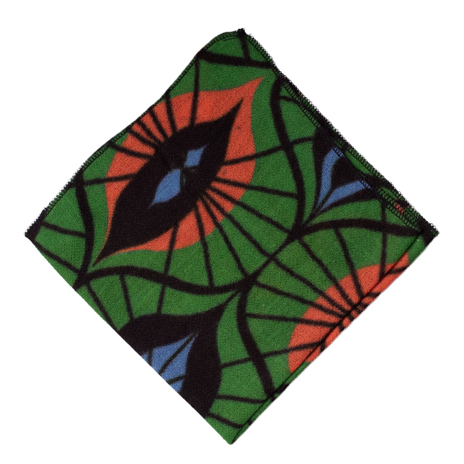 Fazzoletto da Taschino Vintage di Cashmere Verde Fantasia Nera Arancione Azzurra POCV146 Made in Italy Graffeo Cravatte Rombo