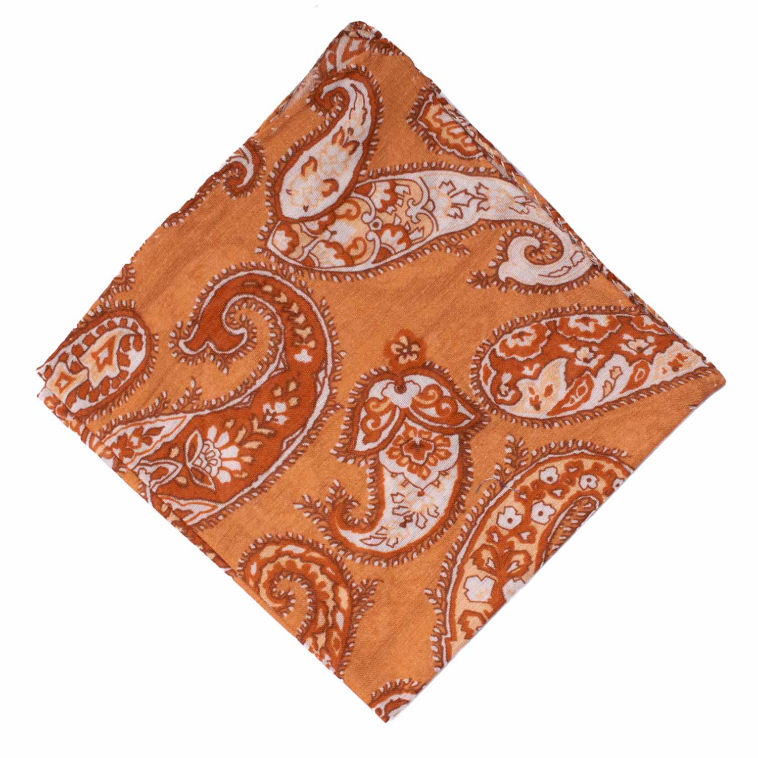 Fazzoletto da Taschino Vintage di Cotone Arancione Paisley Tono su Tono Bianco POCV1023 Graffeo Cravatte Made in Italy Rombo