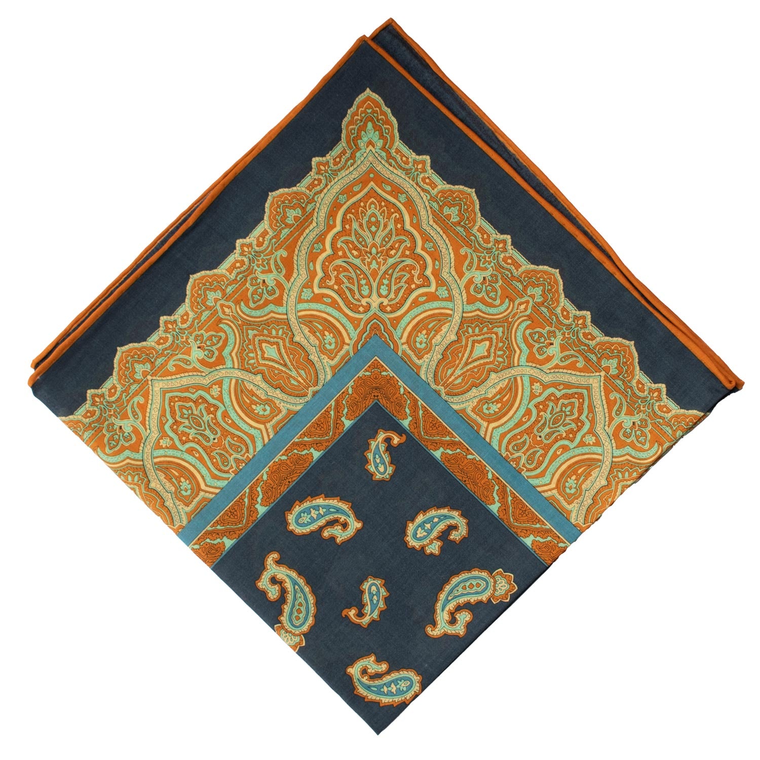 Fazzoletto da Taschino Vintage di Cotone Blu Paisley Multicolor POCV620 Piegata