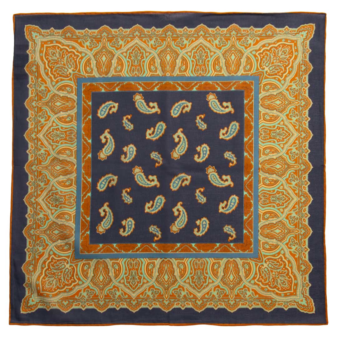 Fazzoletto da Taschino Vintage di Cotone Blu Paisley Multicolor POCV620 Made in Italy Graffeo Cravatte