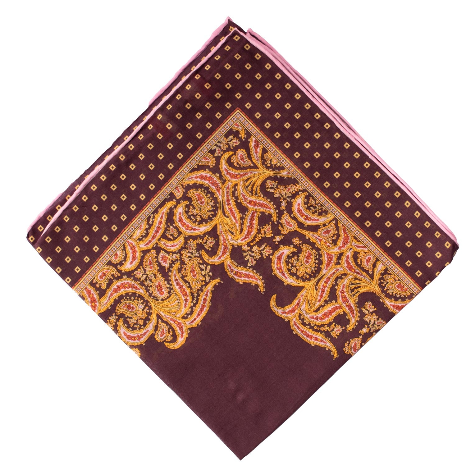 Fazzoletto da Taschino Vintage di Cotone Borgogna Fantasia Multicolor POCV626 Piegata