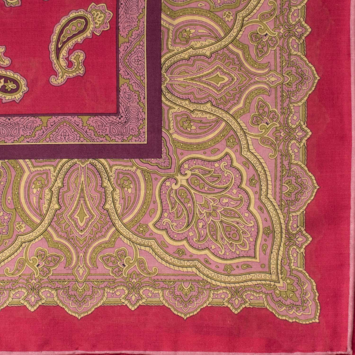 Fazzoletto da Taschino Vintage di Cotone Magenta Paisley Verde Rosa POCV607 Dettaglio