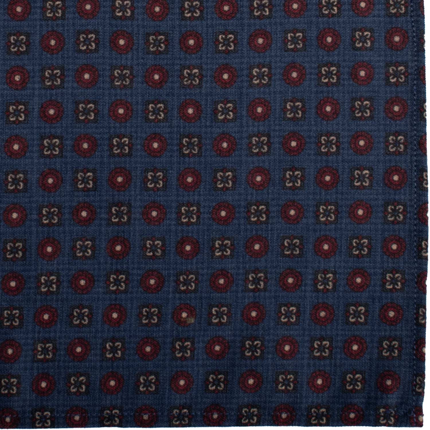 Fazzoletto da Taschino Vintage di Lana Blu Navy Fantasia Rosso Bordeaux Beige POCV1046 Graffeo Cravatte Made in Italy Dettaglio