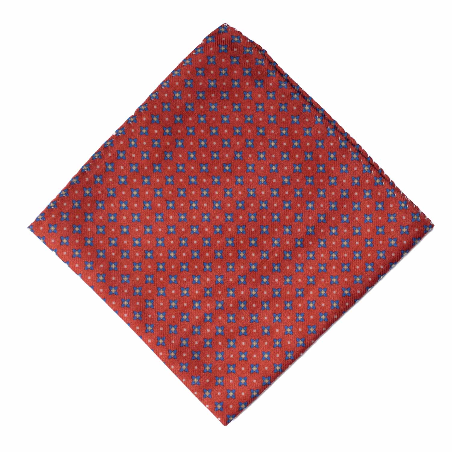 Fazzoletto da Taschino Vintage di Lana Rosso Fantasia Bluette Gialla Bianca POCV1037 Graffeo Cravatte Made in Italy Rombo