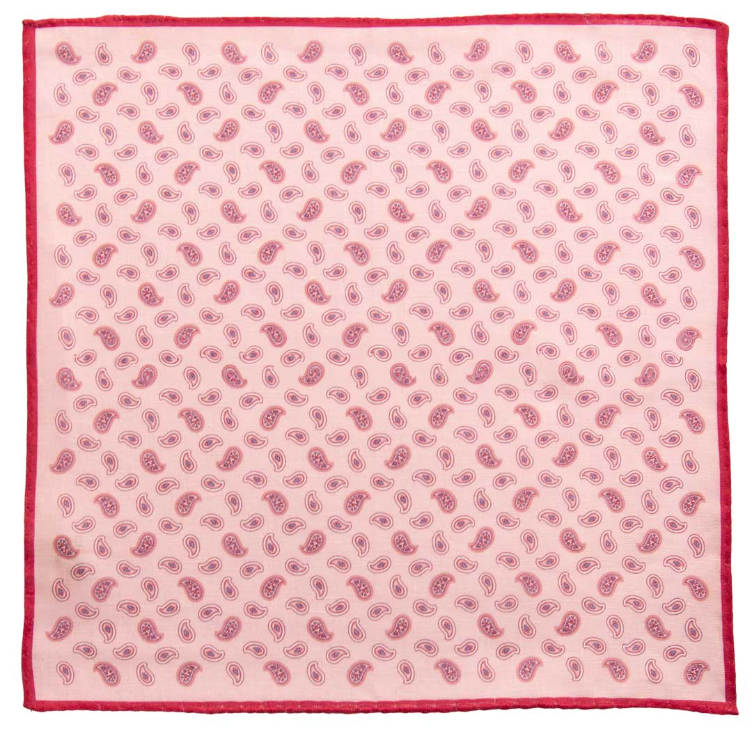 Fazzoletto da Taschino Vintage di Lino Rosa Paisley Bianco Magenta Celeste POCV791 Made in Italy Graffeo Cravatte