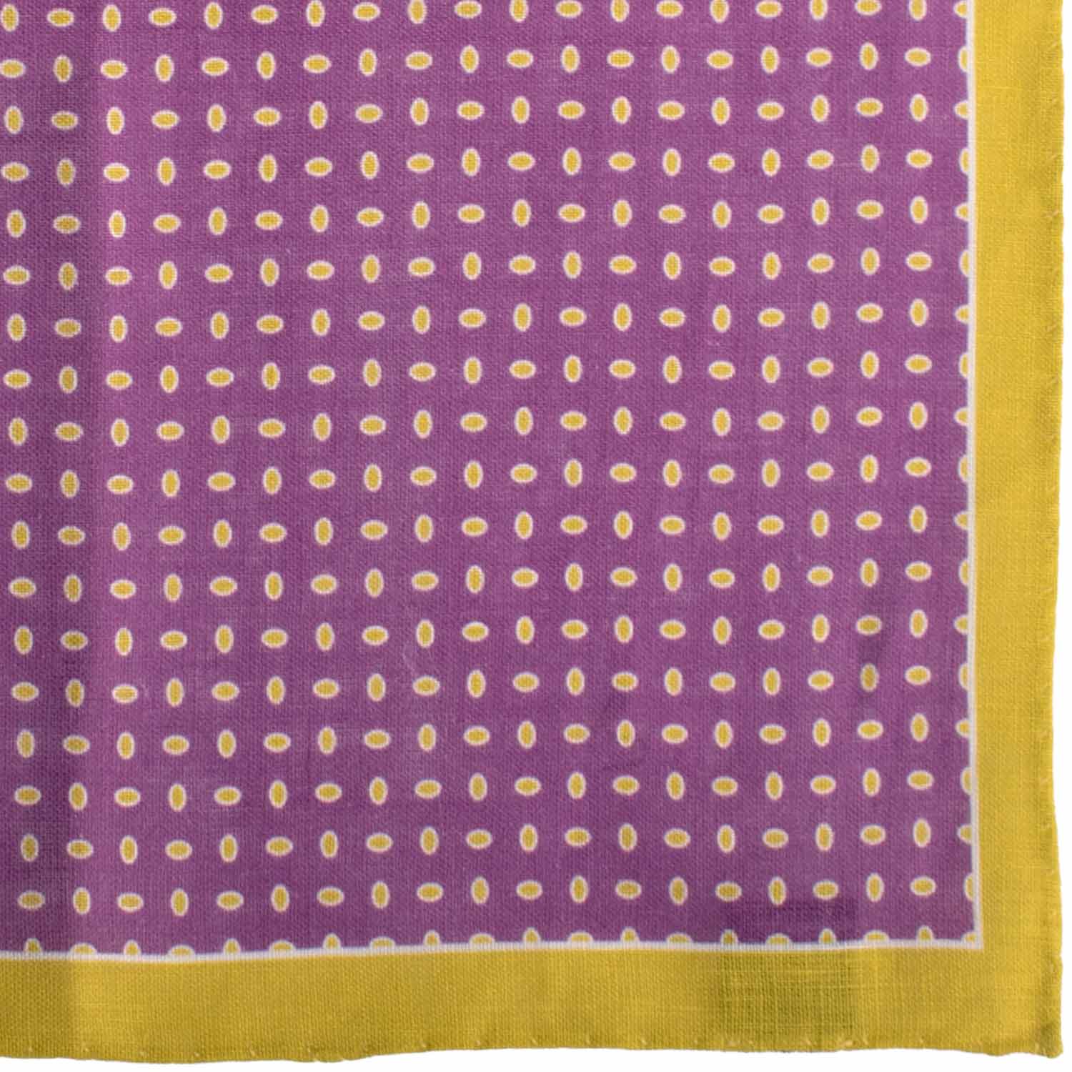 Fazzoletto da Taschino Vintage di Lino Viola Fantasia Verde Acido Bianco POCV1036 Graffeo Cravatte Made in Italy Dettaglio