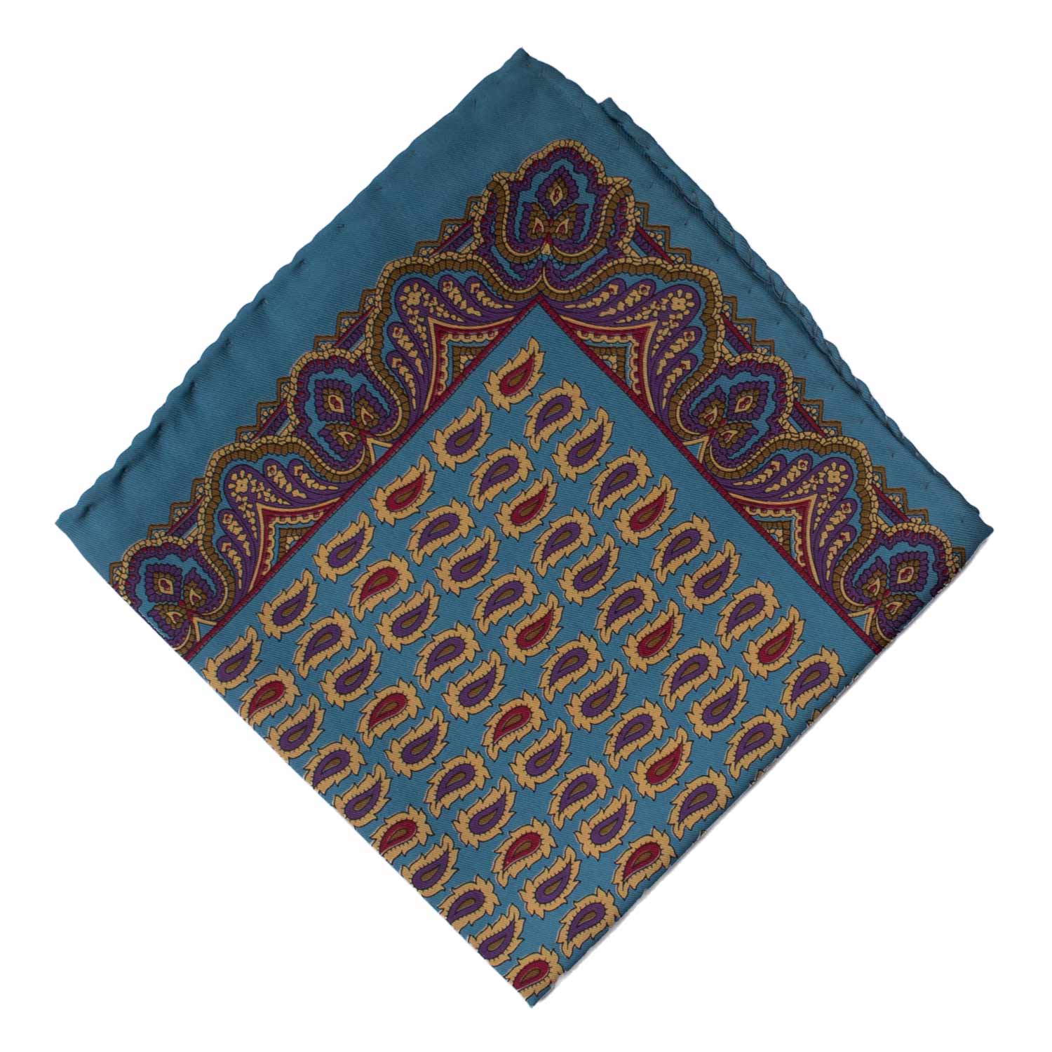 Fazzoletto da Taschino Vintage di Seta Avio Paisley Multicolor POCV871 Graffeo Cravatte Made in Italy Rombo