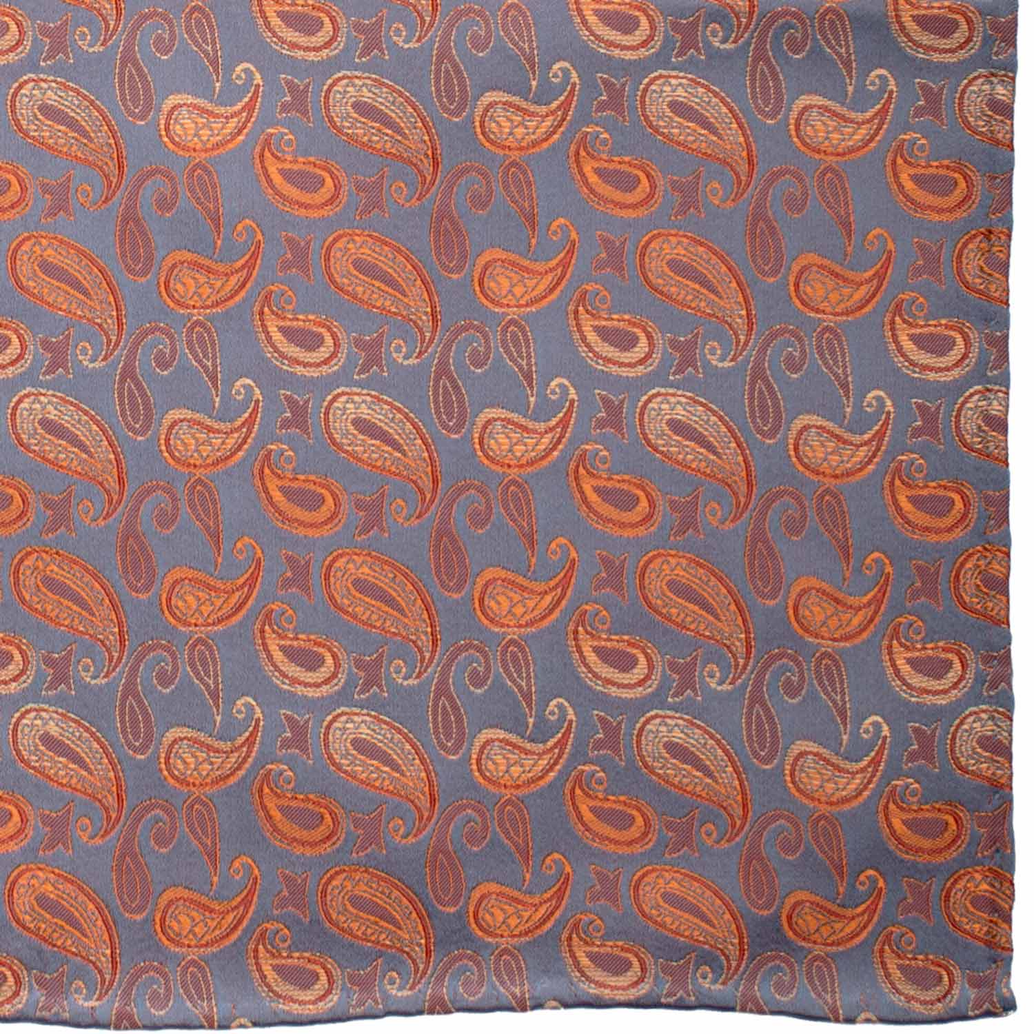 Fazzoletto da Taschino Vintage di Seta Azzurro Polvere Paisley Arancione POCV972 Graffeo Cravatte Made in Italy Dettaglio