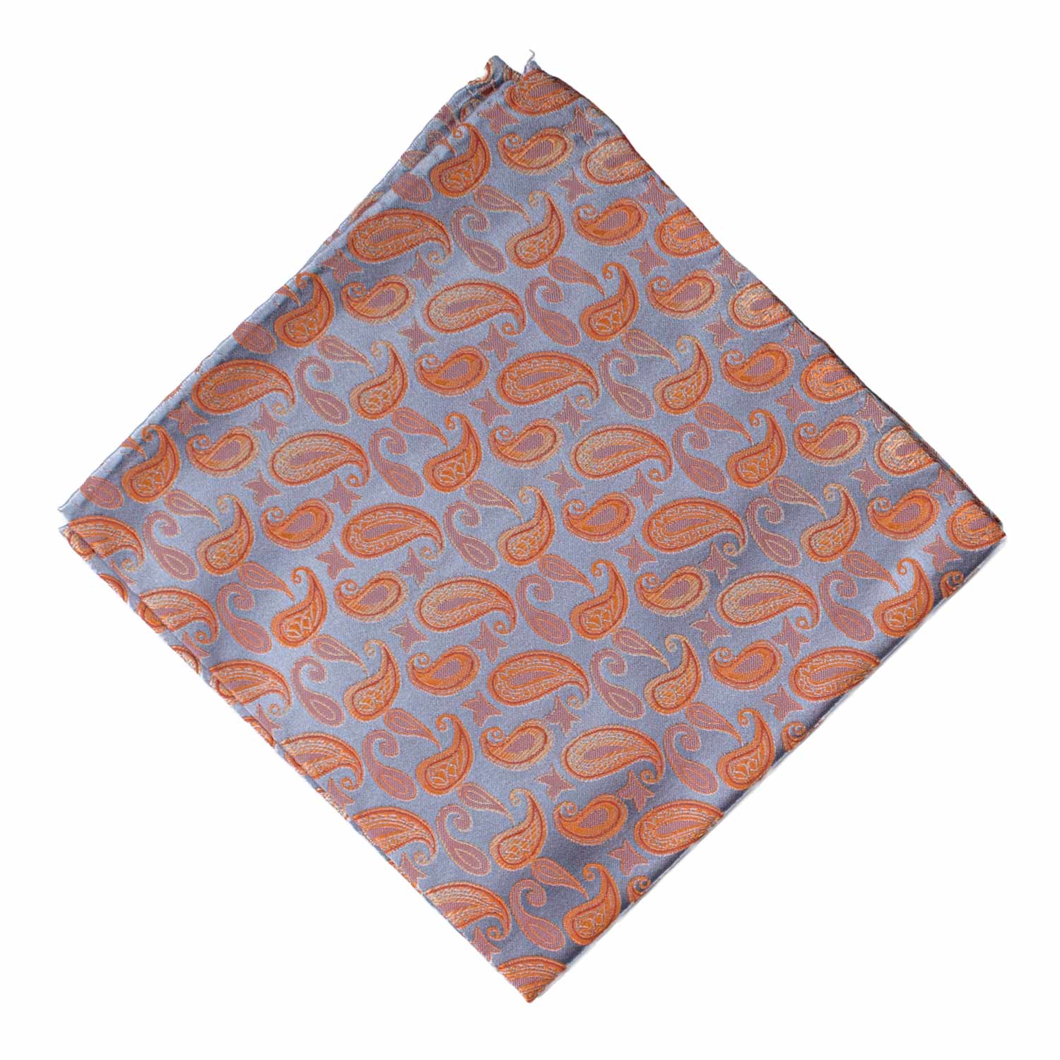 Fazzoletto da Taschino Vintage di Seta Azzurro Polvere Paisley Arancione POCV972 Graffeo Cravatte Made in Italy Rombo