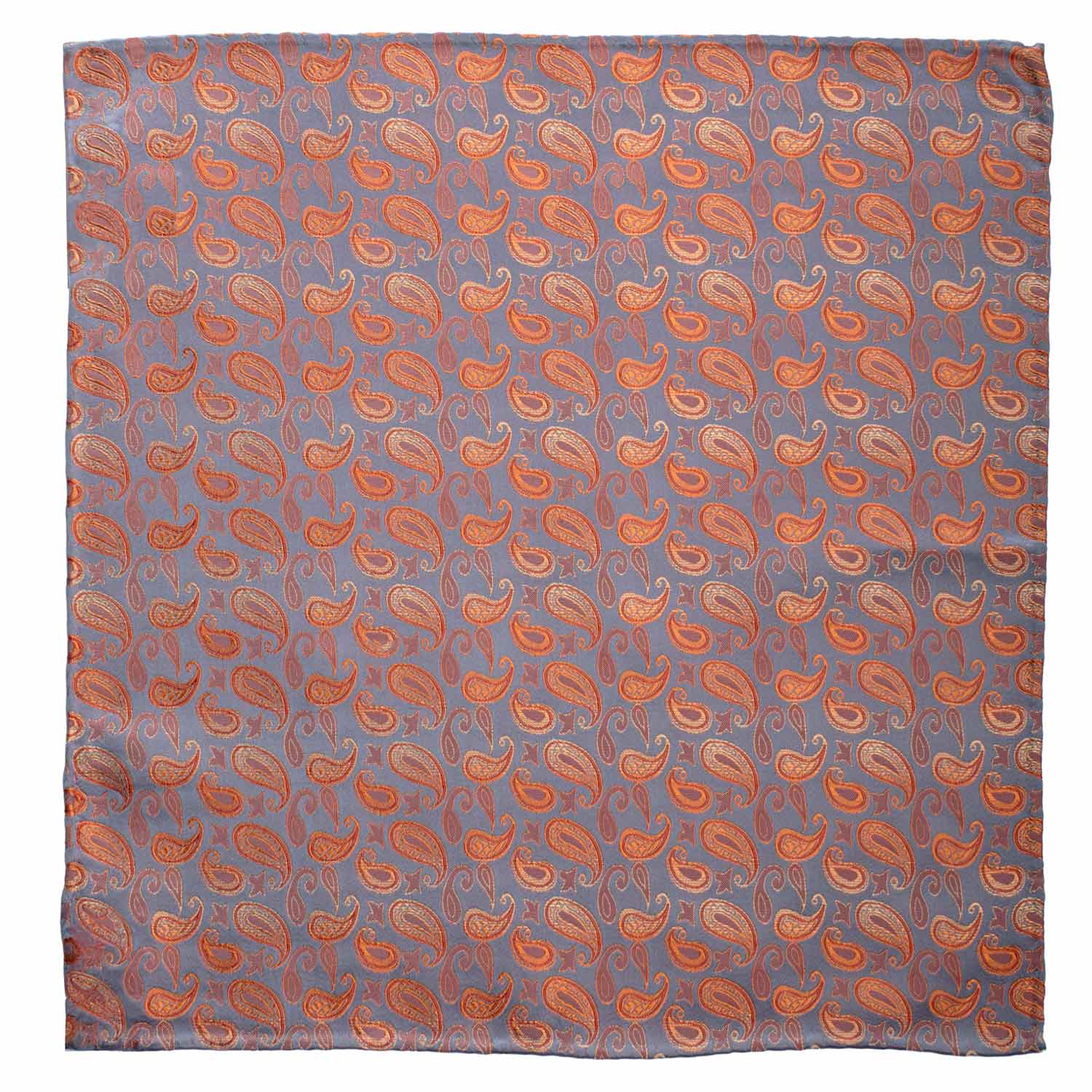 Fazzoletto da Taschino Vintage di Seta Azzurro Polvere Paisley Arancione POCV972 Graffeo Cravatte Made in Italy