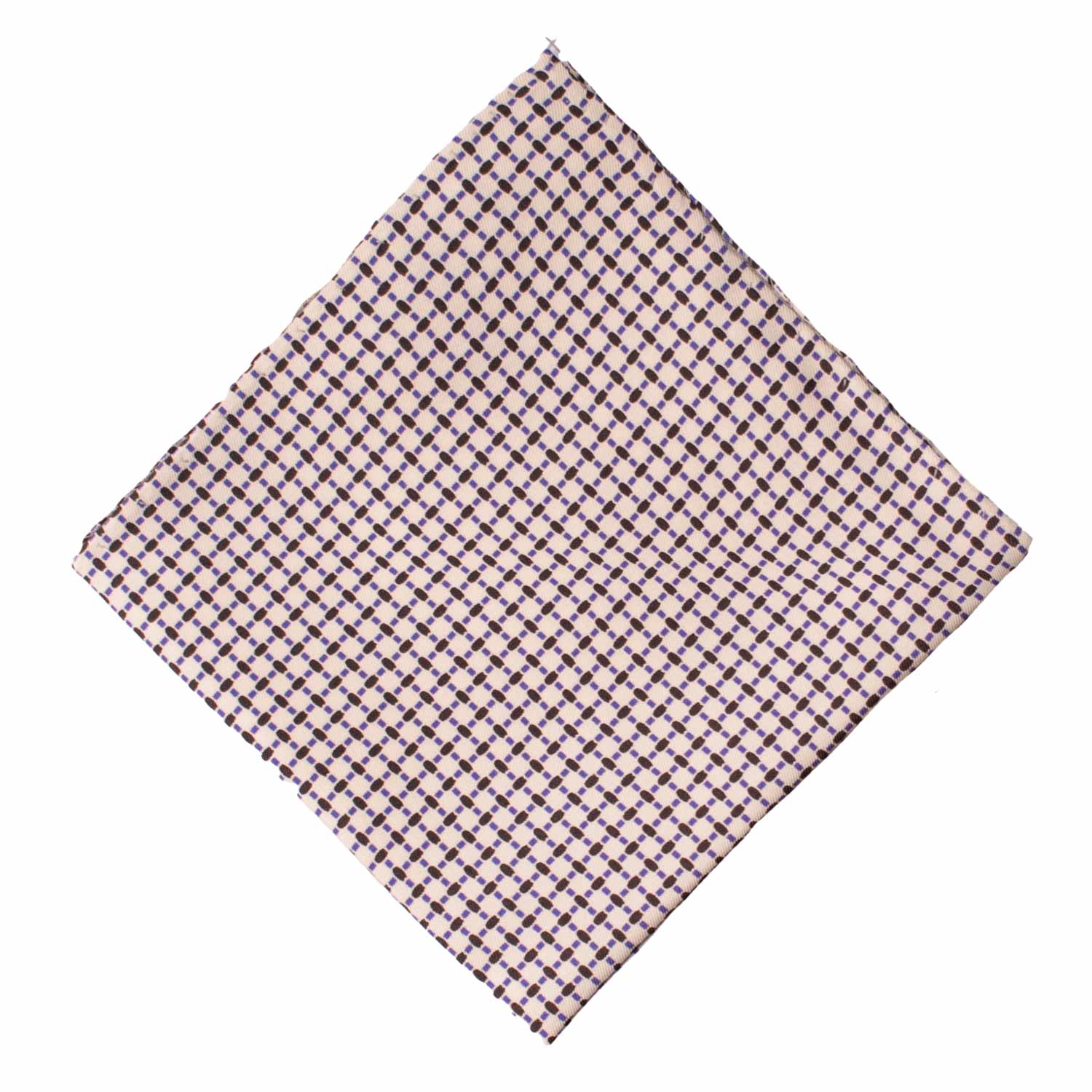 Fazzoletto da Taschino Vintage di Seta Bianco Panna Fantasia Marrone Viola POCV841 Graffeo Cravatte Made in Italy Rombo