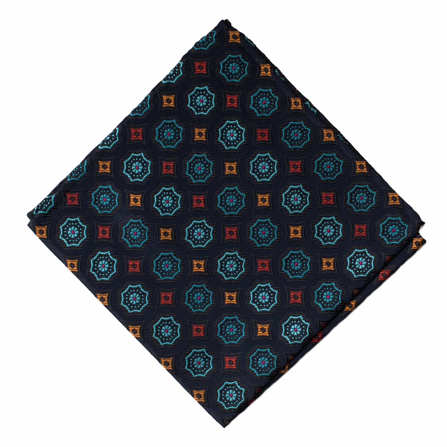 Fazzoletto da Taschino Vintage di Seta Blu Cangiante Fantasia Multicolor POCV970 Graffeo Cravatte Made in Italy Rombo