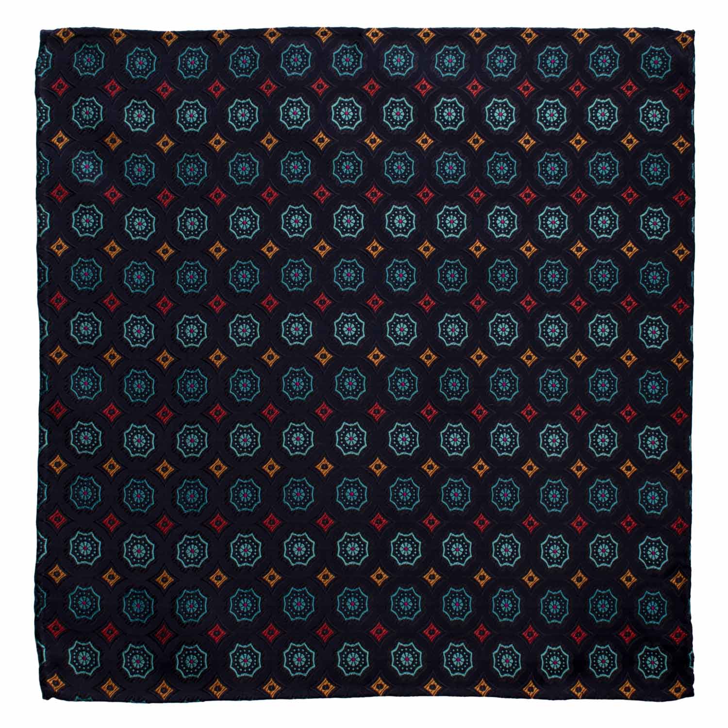 Fazzoletto da Taschino Vintage di Seta Blu Cangiante Fantasia Multicolor POCV970 Graffeo Cravatte Made in Italy