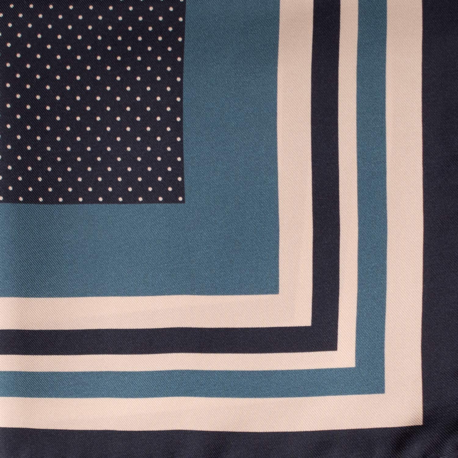 Fazzoletto da Taschino Vintage di Seta Blu Fantasia Bianco Sporco Blu Avio POCV629 Dettaglio