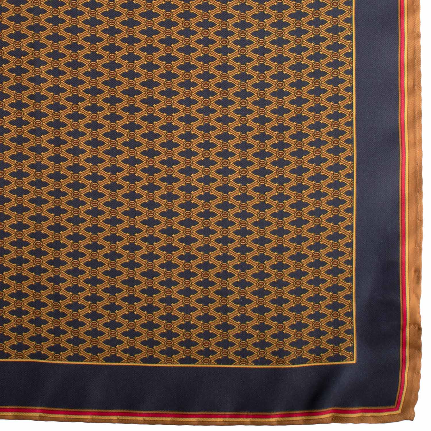 Fazzoletto da Taschino Vintage di Seta Blu Fantasia Marrone Gialla Rossa POCV898 Graffeo Cravatte Made in Italy Dettaglio