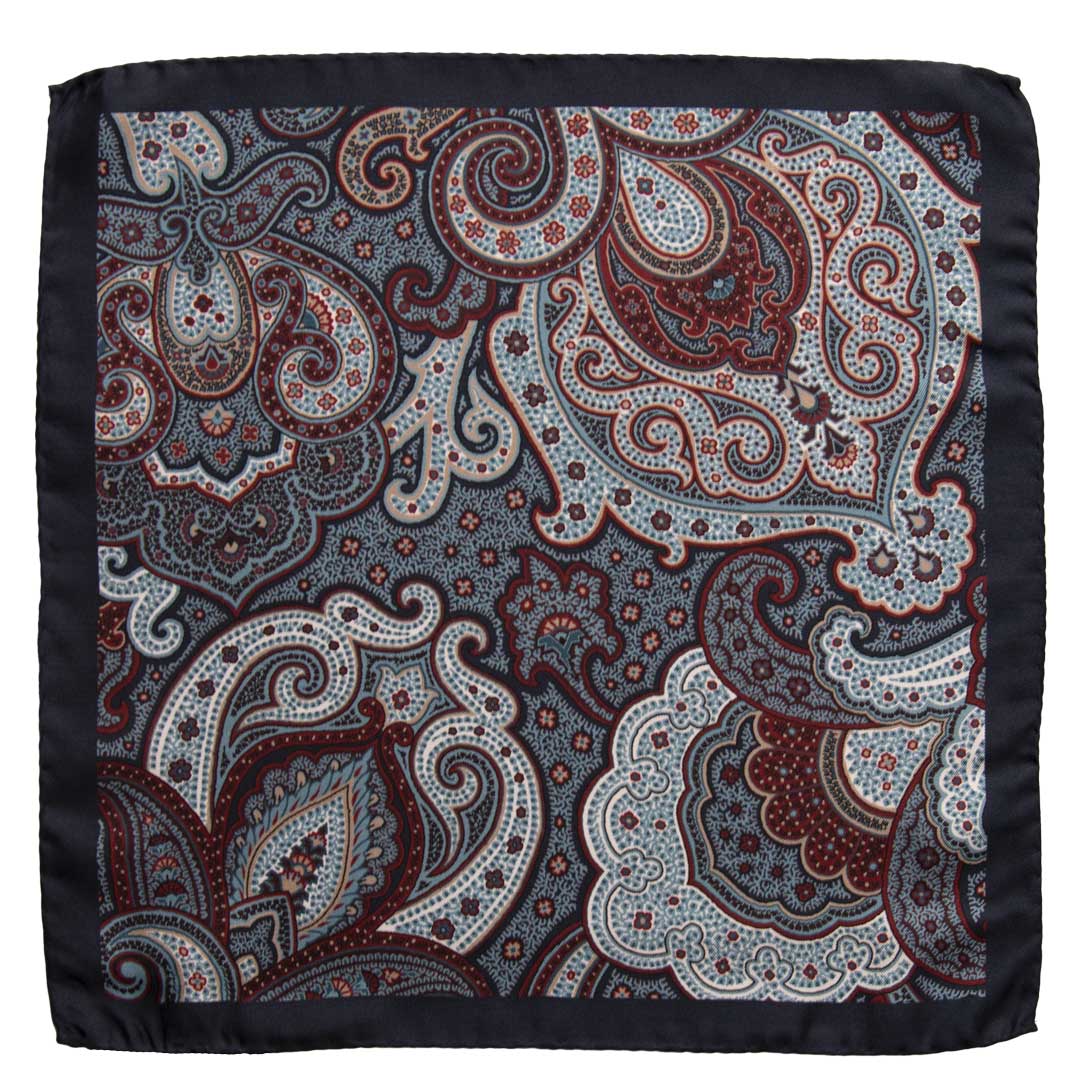 Fazzoletto da Taschino Vintage di Seta Blu Fantasia Multicolor POCV660 Made in Italy Graffeo Cravatte