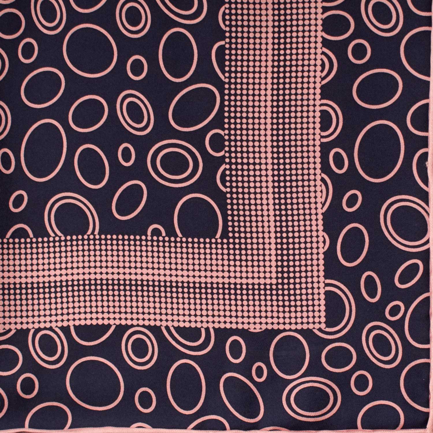 Fazzoletto da Taschino Vintage di Seta Blu Fantasia Rosa POCV617 Dettaglio