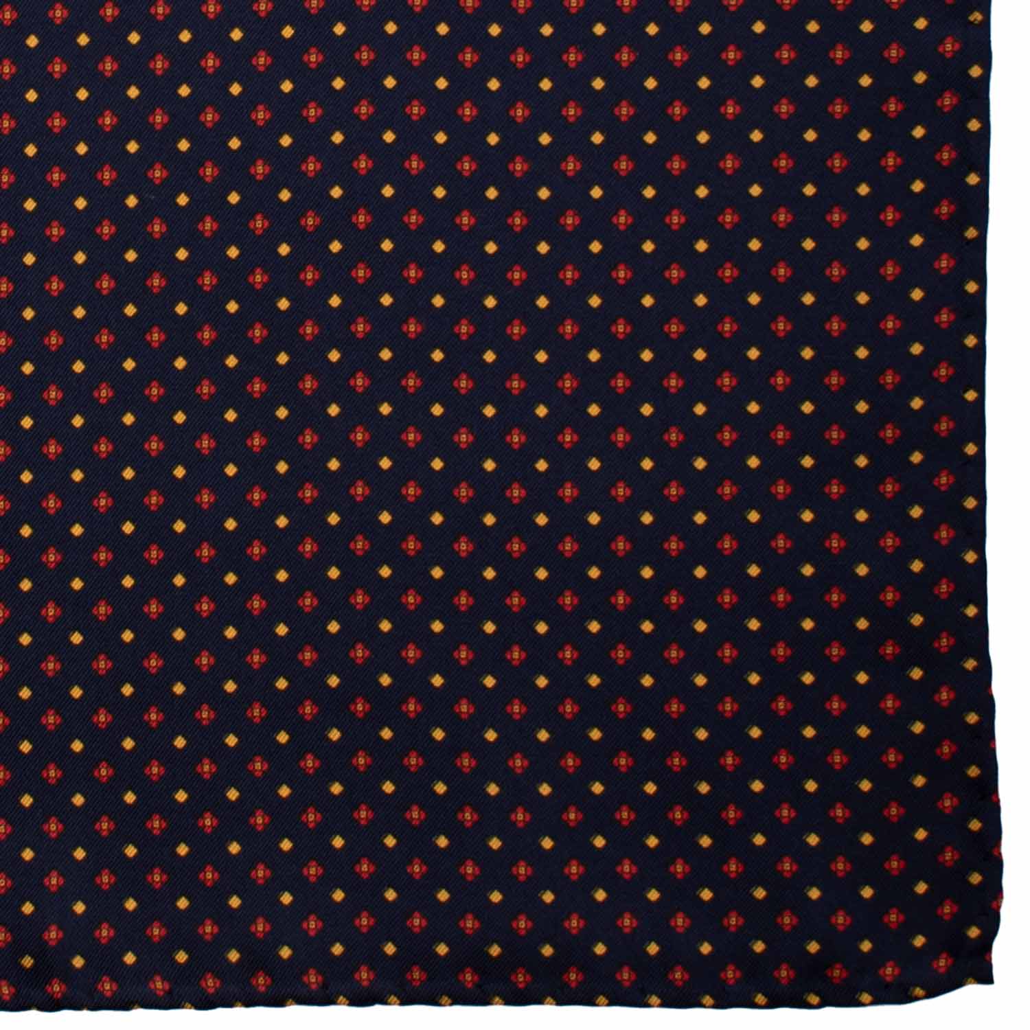 Fazzoletto da Taschino Vintage di Seta Blu Fantasia Rossa Gialla POCV843 Made in Italy Graffeo Cravatte Dettaglio