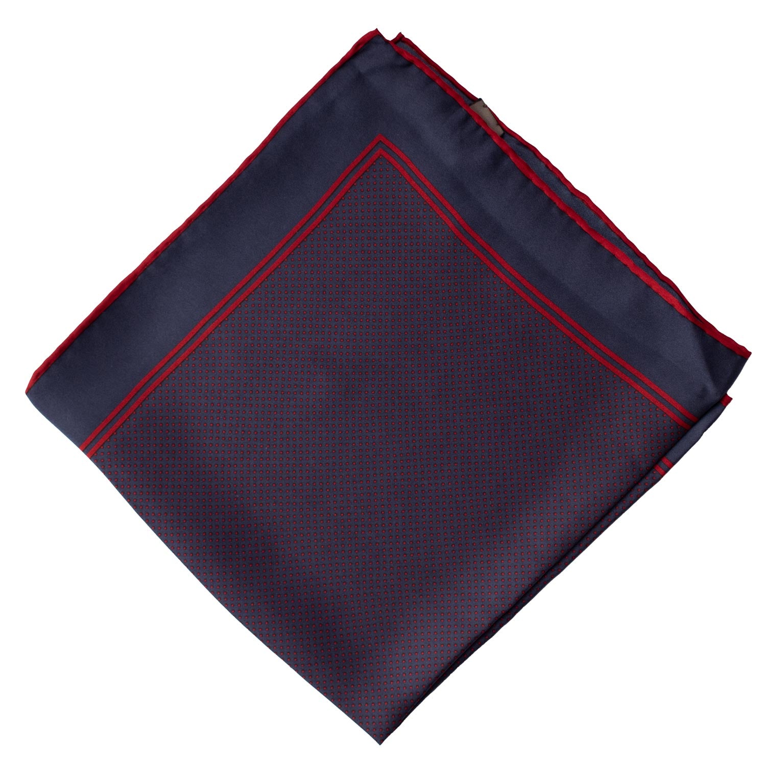 Fazzoletto da Taschino Vintage di Seta Blu Fantasia Rossa POCV616 Piegata