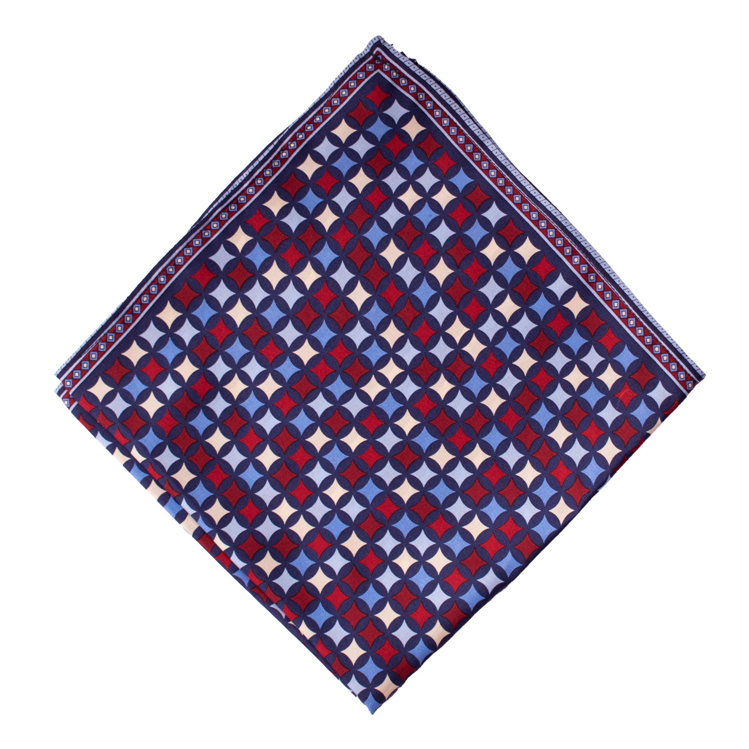 Fazzoletto da Taschino Vintage di Seta Blu Navy Fantasia Multicolor POCV1068 Made in Italy Graffeo Cravatte Rombo