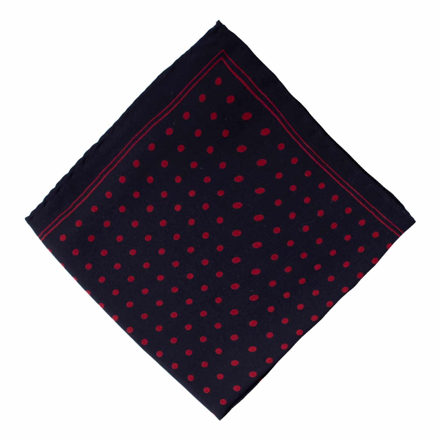 Fazzoletto da Taschino Vintage di Seta Blu Notte a Pois Rossi POCV939 Graffeo Cravatte Made in Italy Rombo