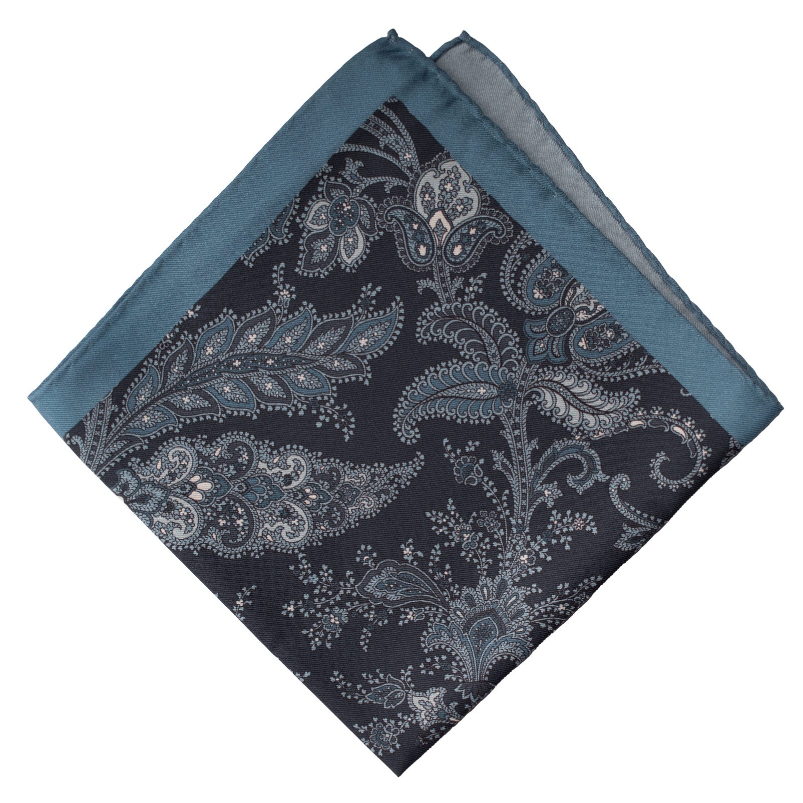 Fazzoletto da Taschino Vintage di Seta Blu Paisley Avio Azzurro POCV667 Piegata