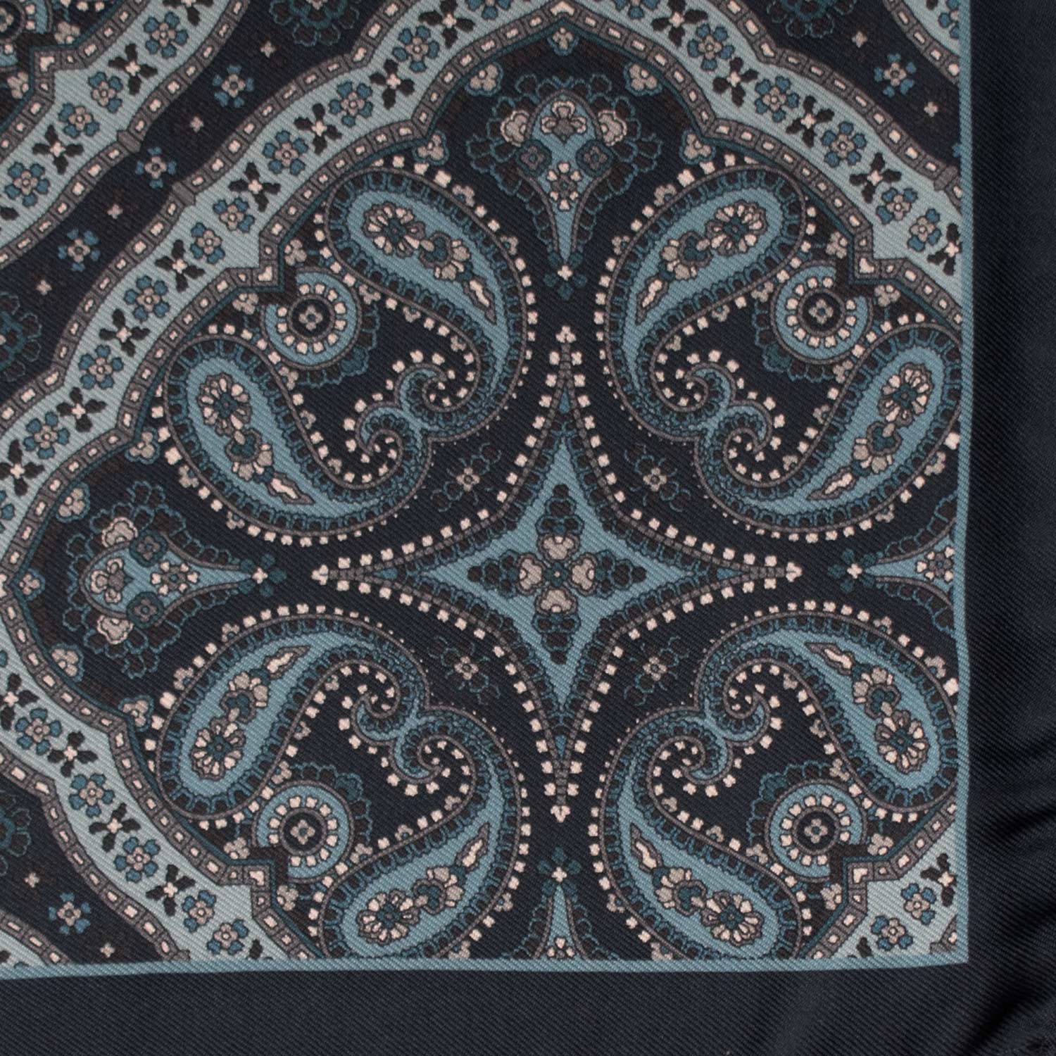 Fazzoletto da Taschino Vintage di Seta Blu Paisley Azzurro Grigio Bianco POCV670 Dettaglio