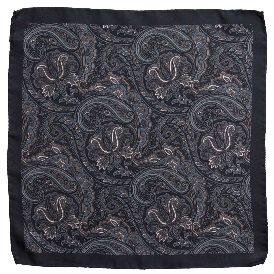 Fazzoletto da Taschino Vintage di Seta Blu Paisley Celeste Bianco Grigio POCV676 Made in Italy Graffeo Cravatte