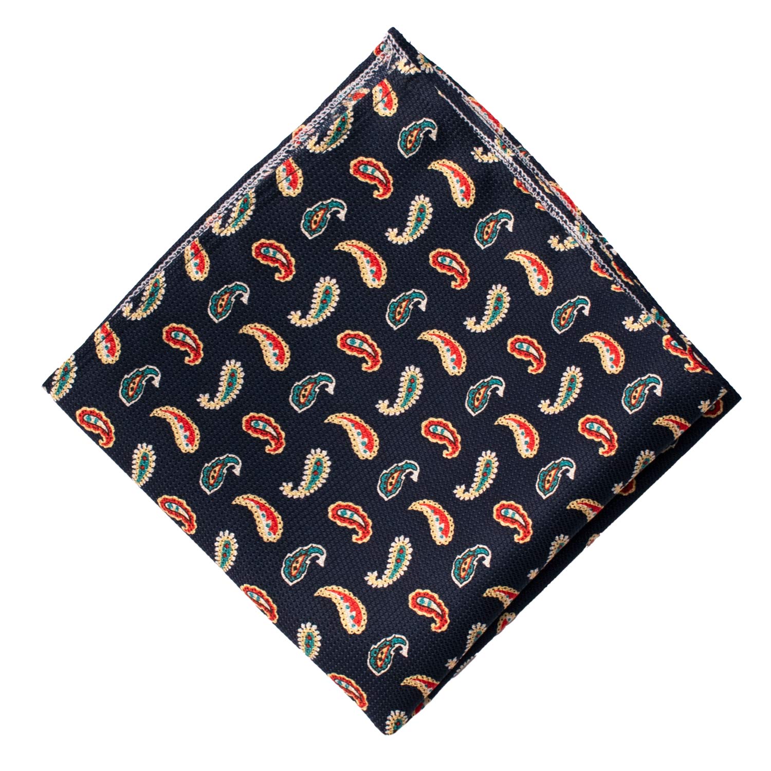 Fazzoletto da Taschino Vintage di Seta Blu Paisley Rosso Verde Giallo POCV1082 Made in Italy Graffeo Cravatte Rombo