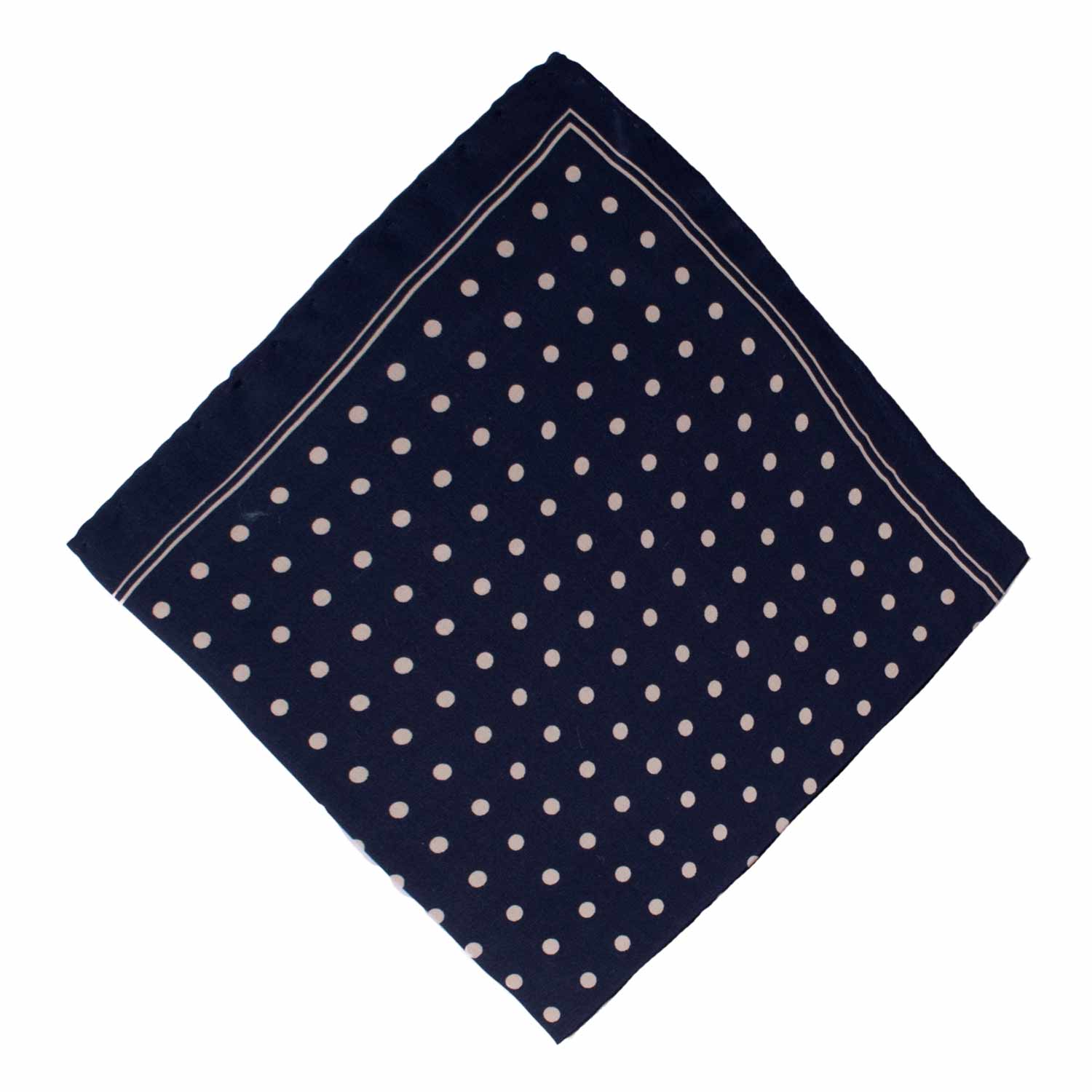 Fazzoletto da Taschino Vintage di Seta Blu a Pois Bianco Sporco POCV927 Graffeo Cravatte Made in Italy Rombo