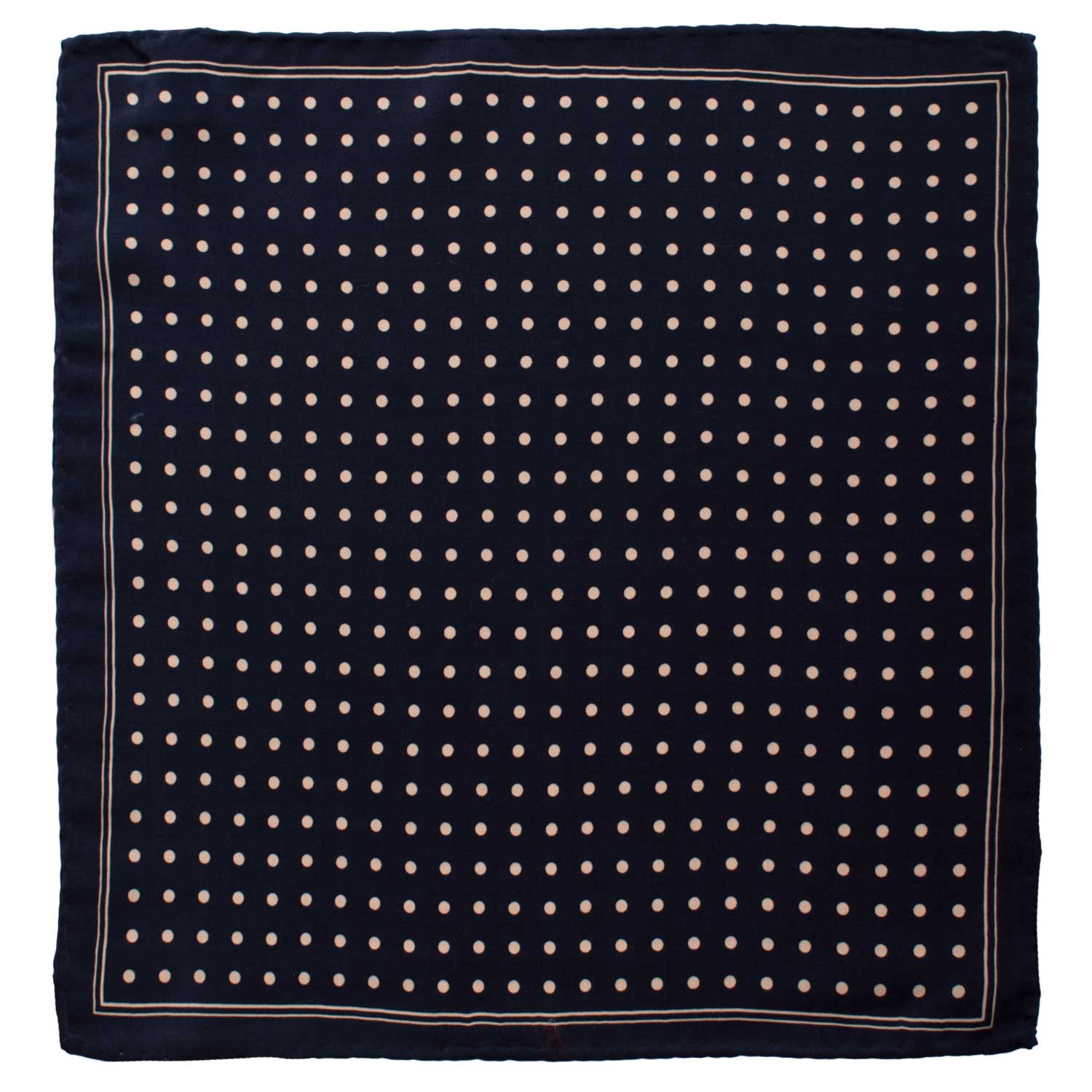 Fazzoletto da Taschino Vintage di Seta Blu a Pois Bianco Sporco POCV927 Graffeo Cravatte Made in Italy