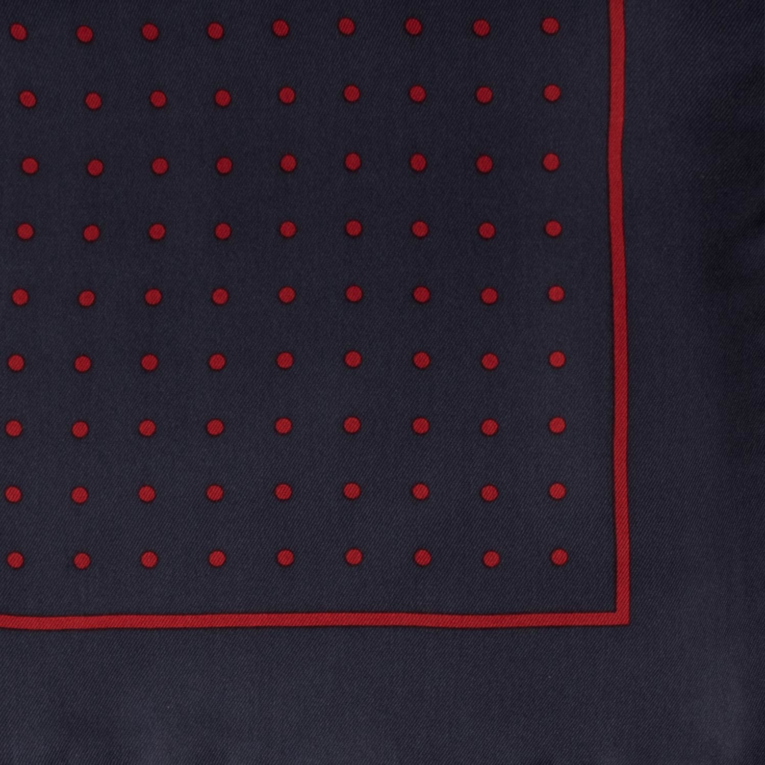 Fazzoletto da Taschino Vintage di Seta Blu a Pois Rossi POCV687 Dettaglio