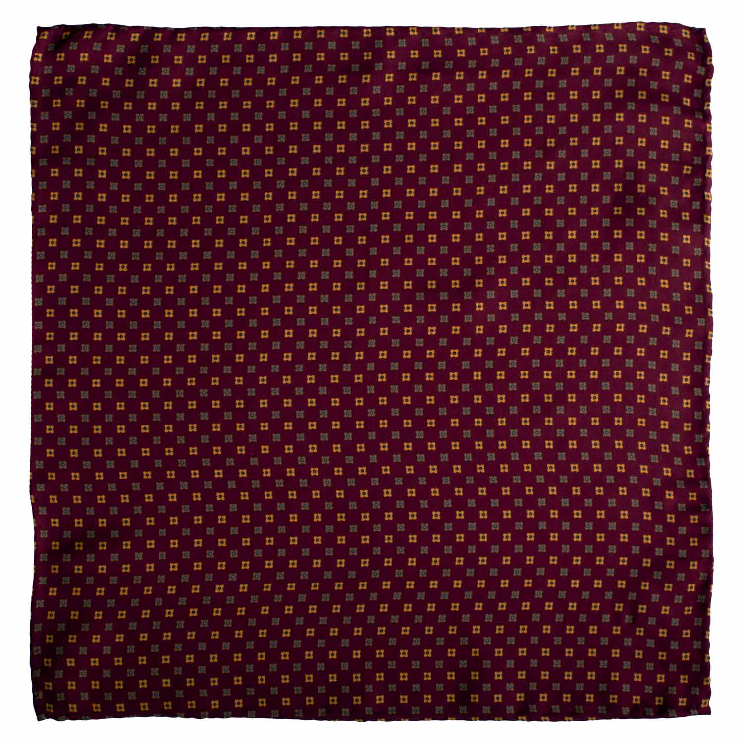 Fazzoletto da Taschino Vintage di Seta Bordeaux Fantasia Gialla Marrone Celeste POCV1014 Graffeo Cravatte Made in Italy