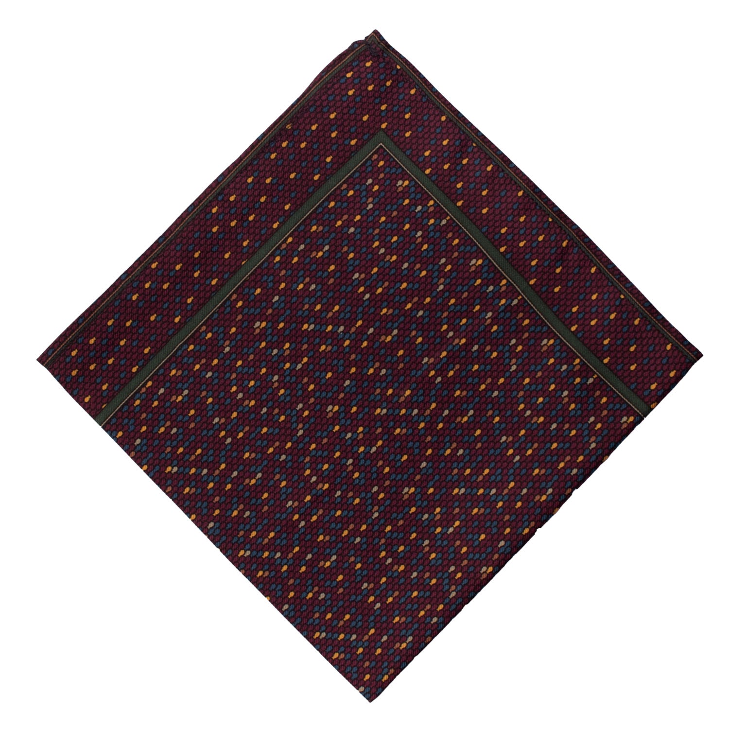 Fazzoletto da Taschino Vintage di Seta Borgogna Verde Fantasia Multicolor POCV1084 Made in Italy Graffeo Cravatte Rombo