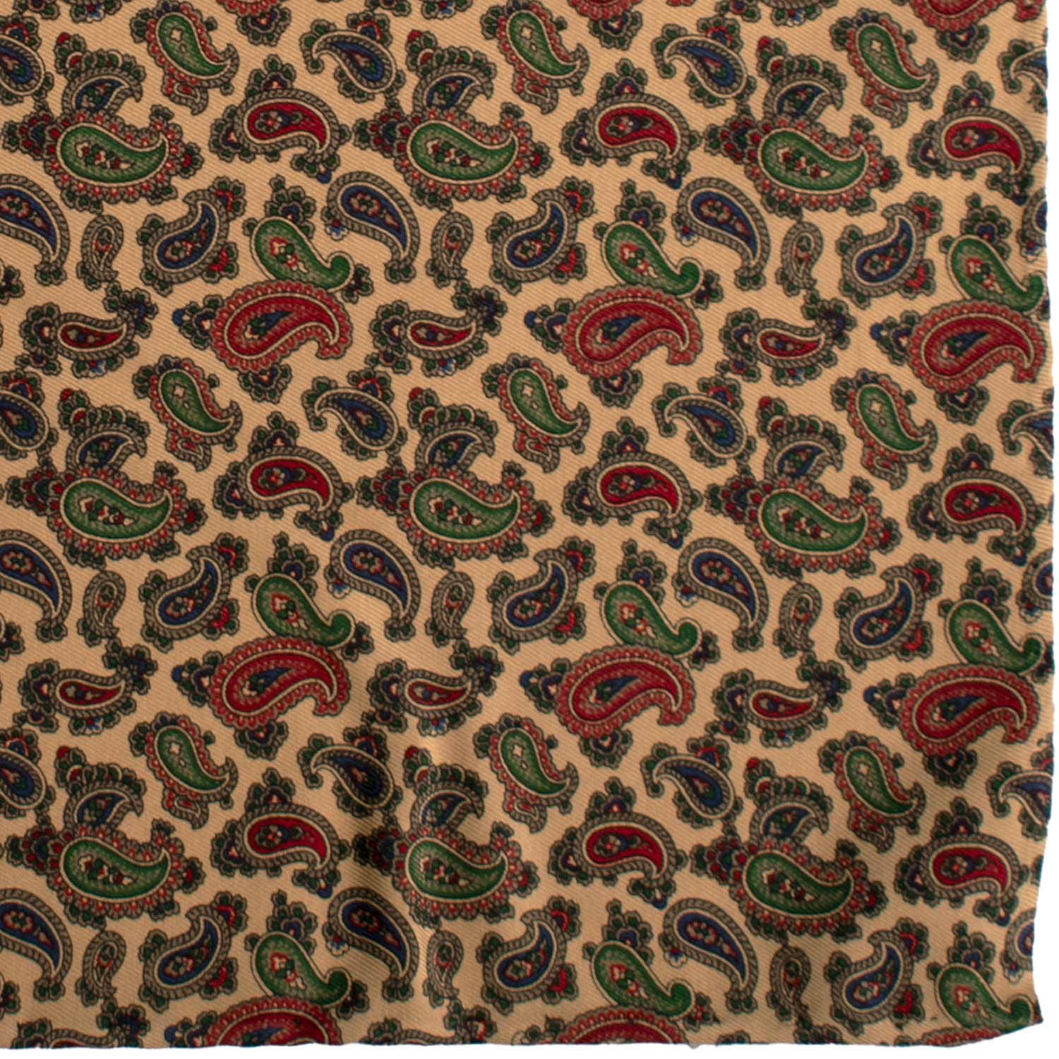 Fazzoletto da Taschino Vintage di Seta Color Champagne Paisley Multicolor POCV1013 Graffeo Cravatte Made in Italy Dettaglio