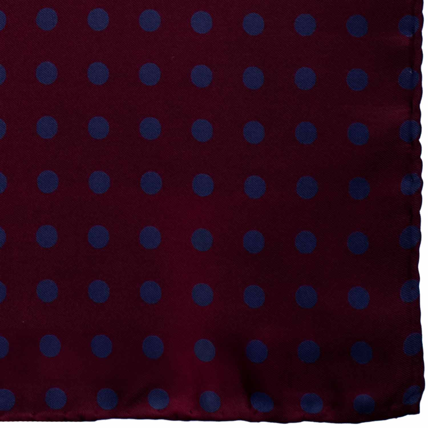 Fazzoletto da Taschino Vintage di Seta Color Vinaccia a Pois Blu Avio POCV922 Graffeo Cravatte Made in Italy Dettaglio