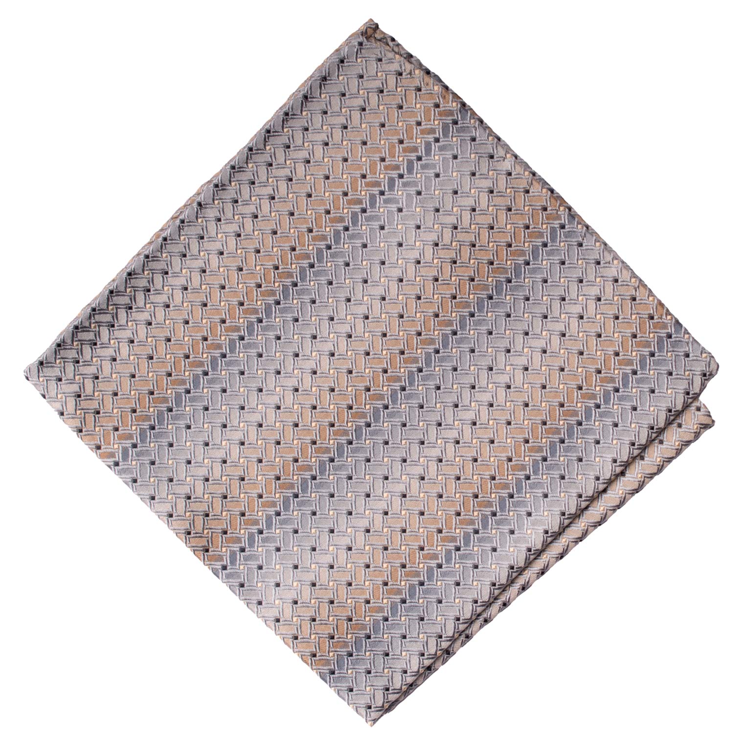 Fazzoletto da Taschino Vintage di Seta Fantasia Celeste Azzurra Beige Blu POCV814 Piegata