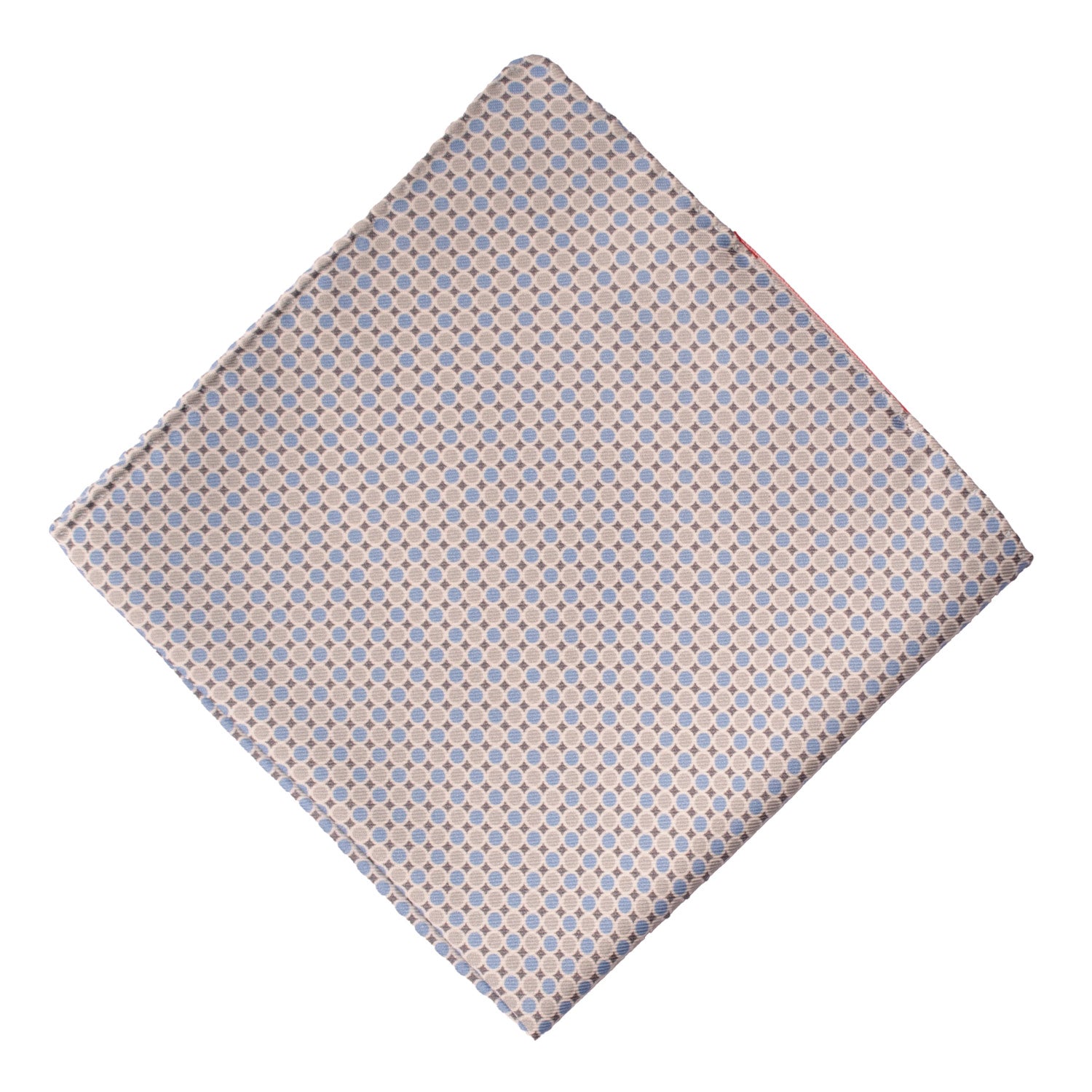 Fazzoletto da Taschino Vintage di Seta Fantasia Celeste Bianco Grigio POCV702 Piegata