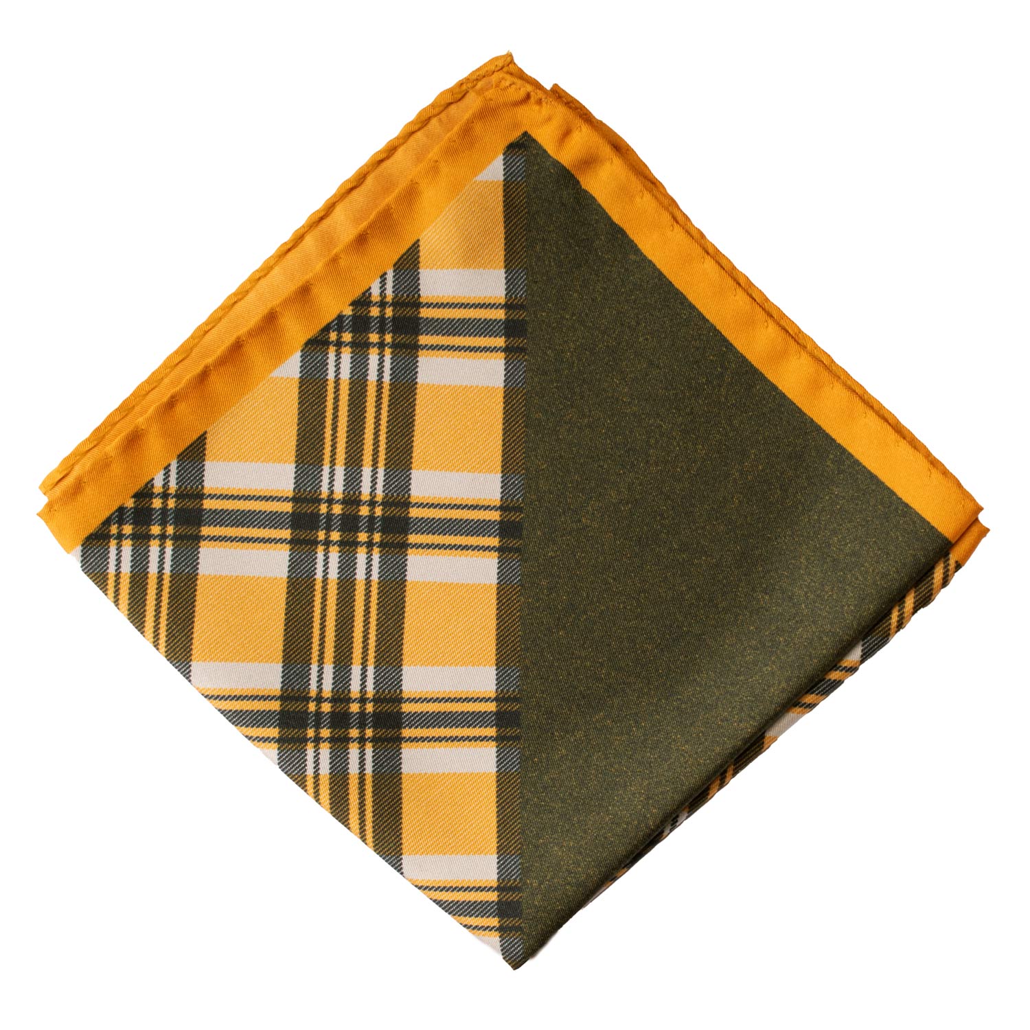 Fazzoletto da Taschino Vintage di Seta Fantasia Giallo Senape Verde Blu POCV740 Piegata