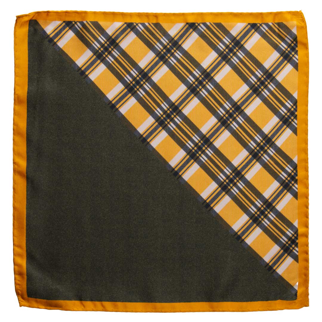 Fazzoletto da Taschino Vintage di Seta Fantasia Giallo Senape Verde Blu POCV740 Made in Italy Graffeo Cravatte