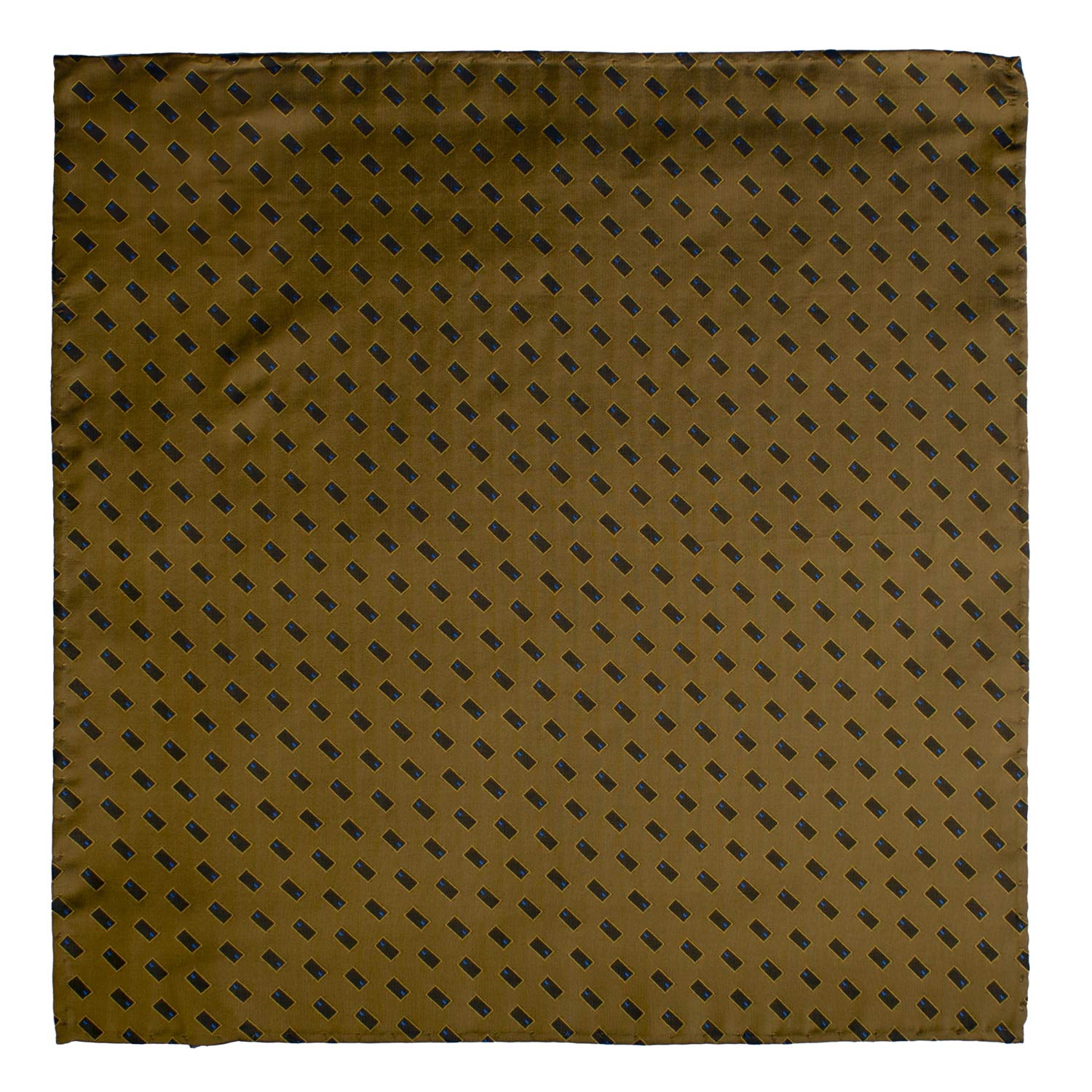 Fazzoletto da Taschino Vintage di Seta Giallo Oro Fantasia Blu Bluette POCV999 Graffeo Cravatte Made in Italy