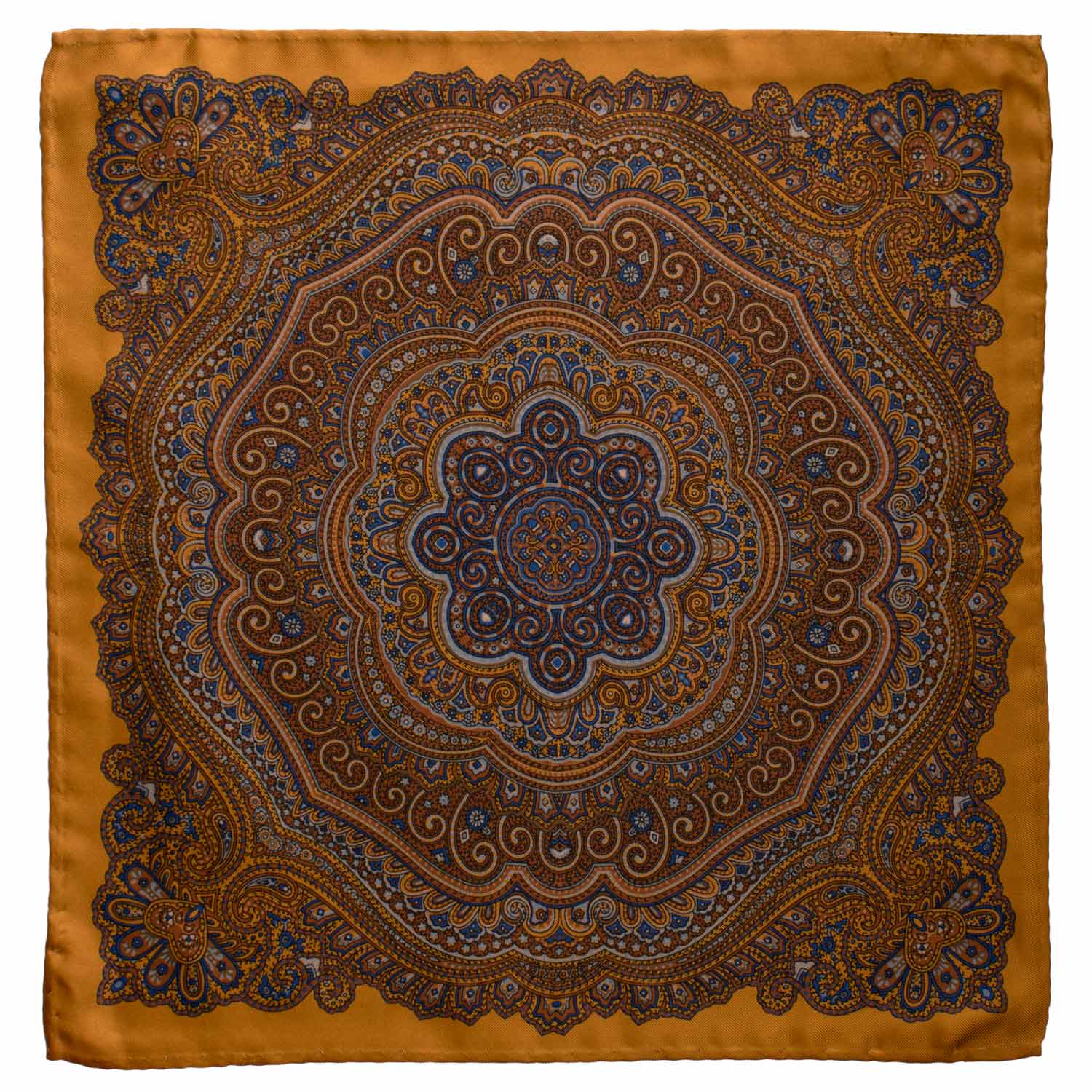 Fazzoletto da Taschino Vintage di Seta Giallo Oro Fantasia Multicolor POCV858 Graffeo Cravatte Made in Italy