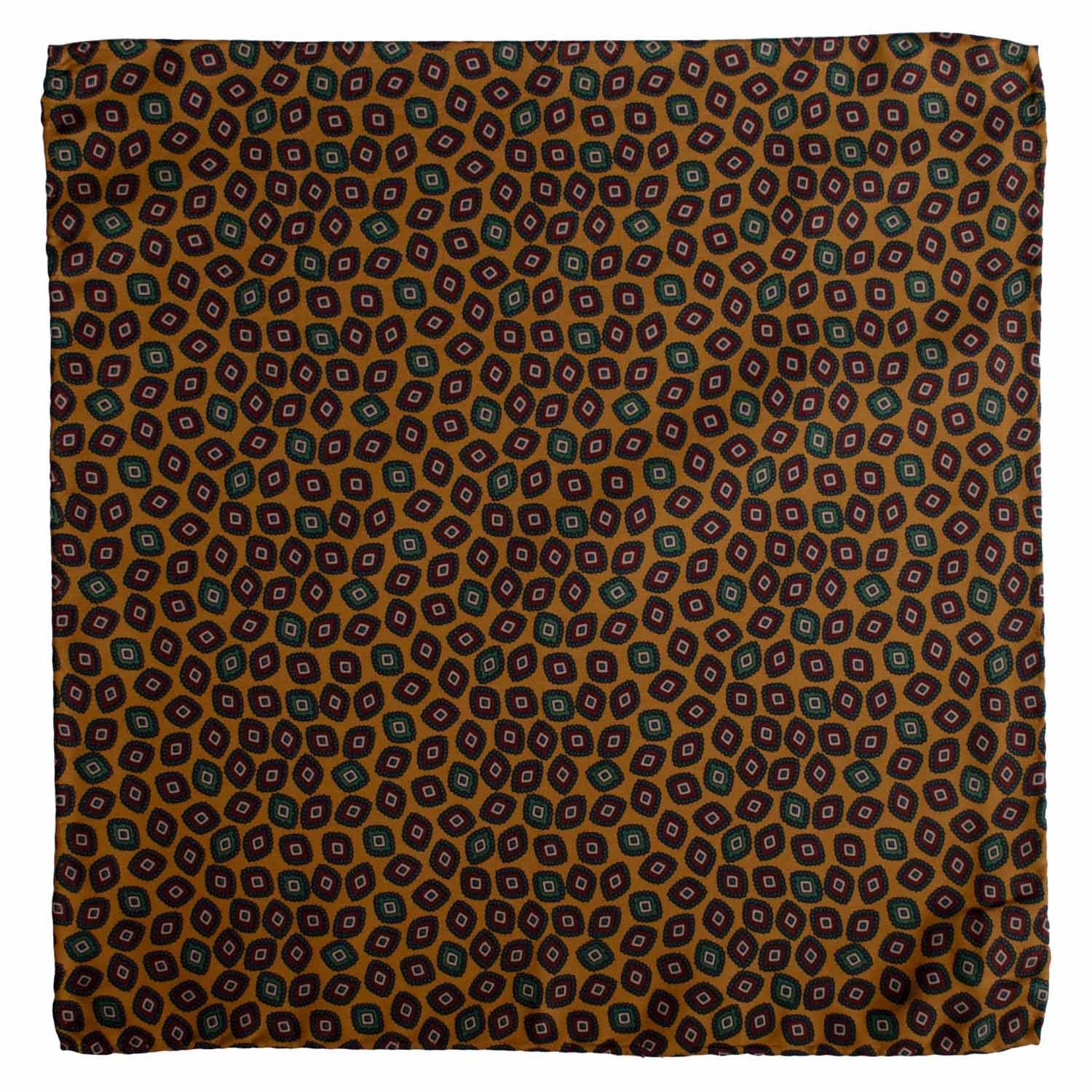 Fazzoletto da Taschino Vintage di Seta Giallo Oro Fantasia Multicolor POCV990 Graffeo Cravatte Made in Italy
