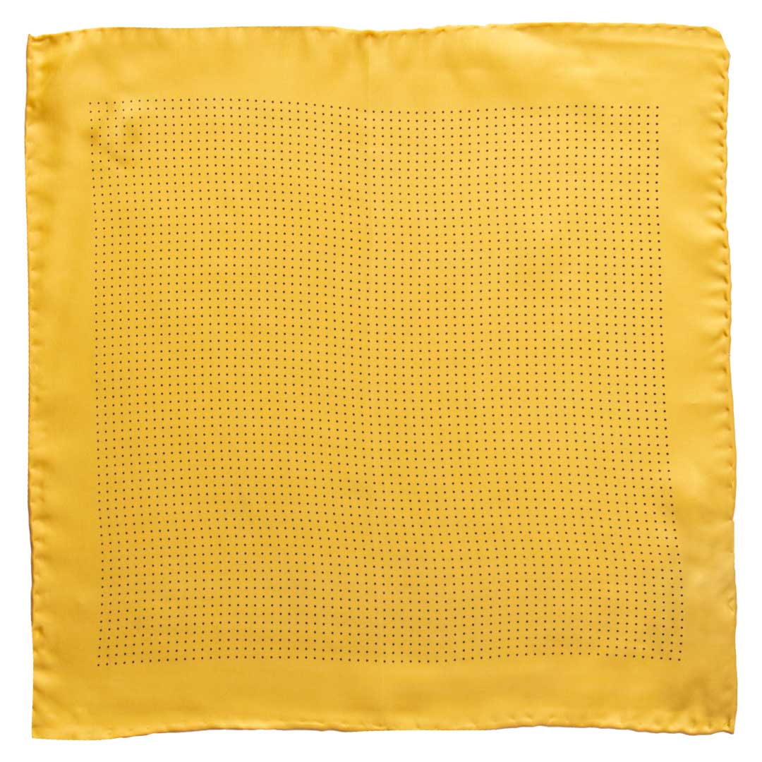 Fazzoletto da Taschino Vintage di Seta Giallo a Pois Neri POCV685 Made in Italy Graffeo Cravatte